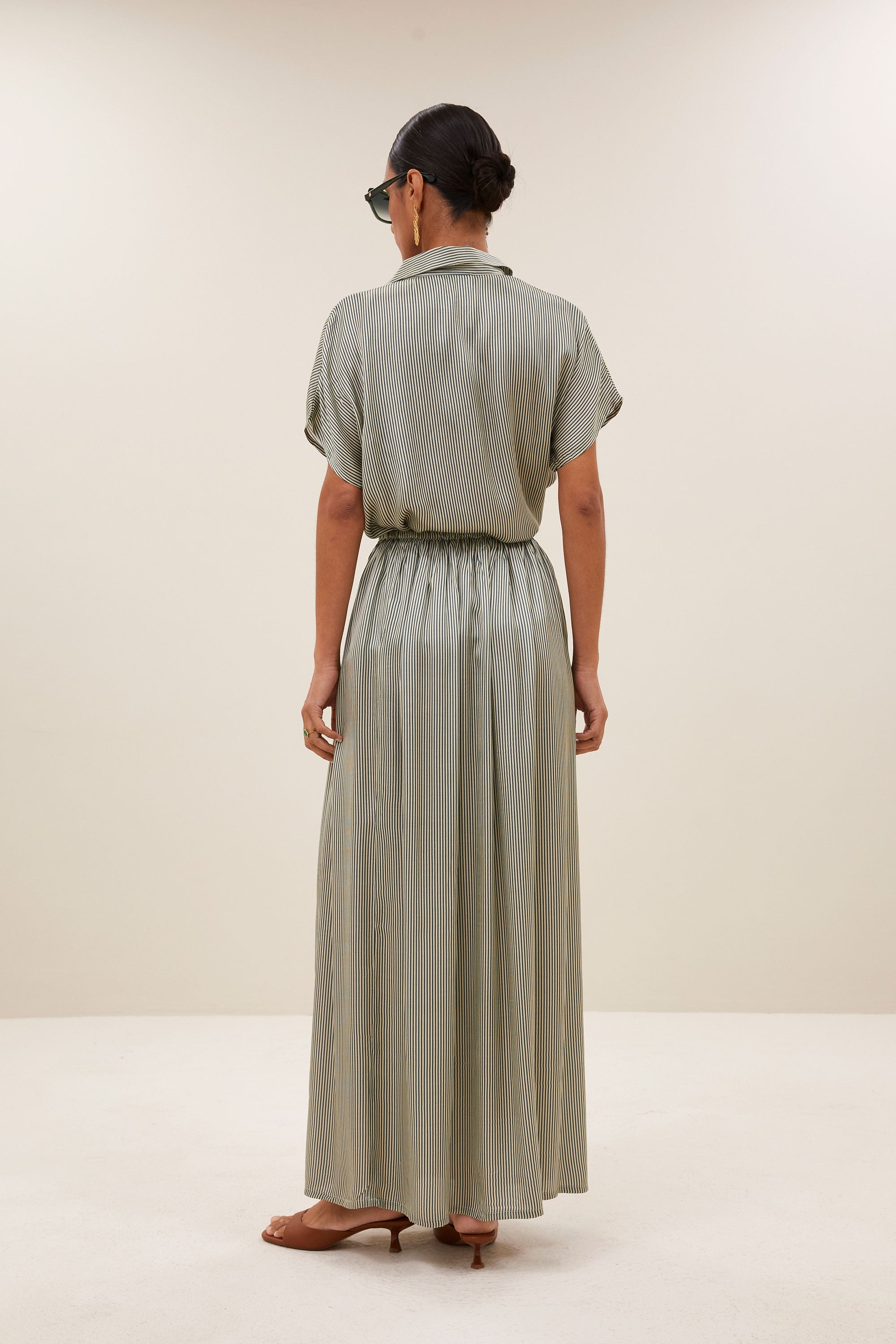 karly viscose stripe blouse | green stripe