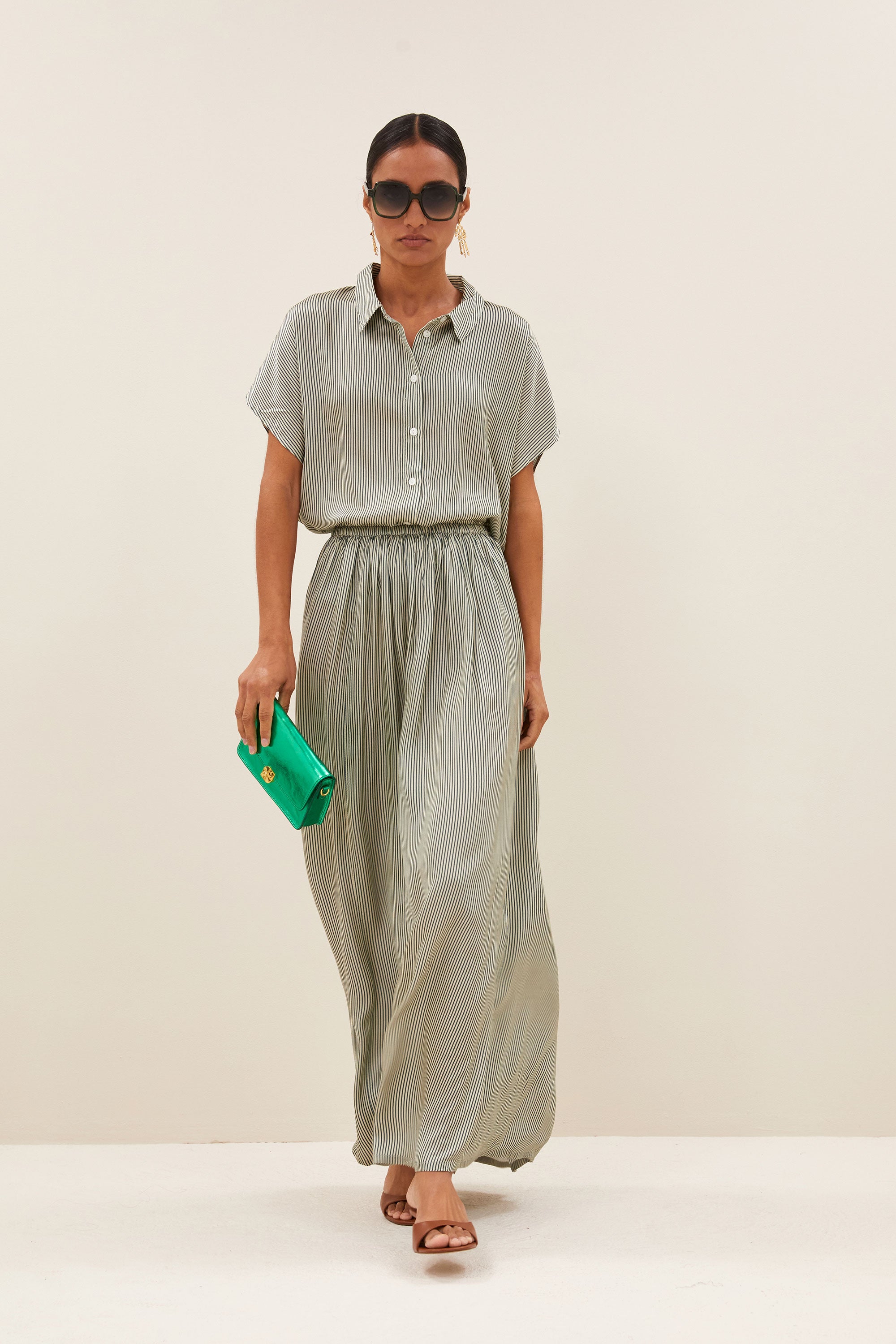 karly viscose stripe blouse | green stripe