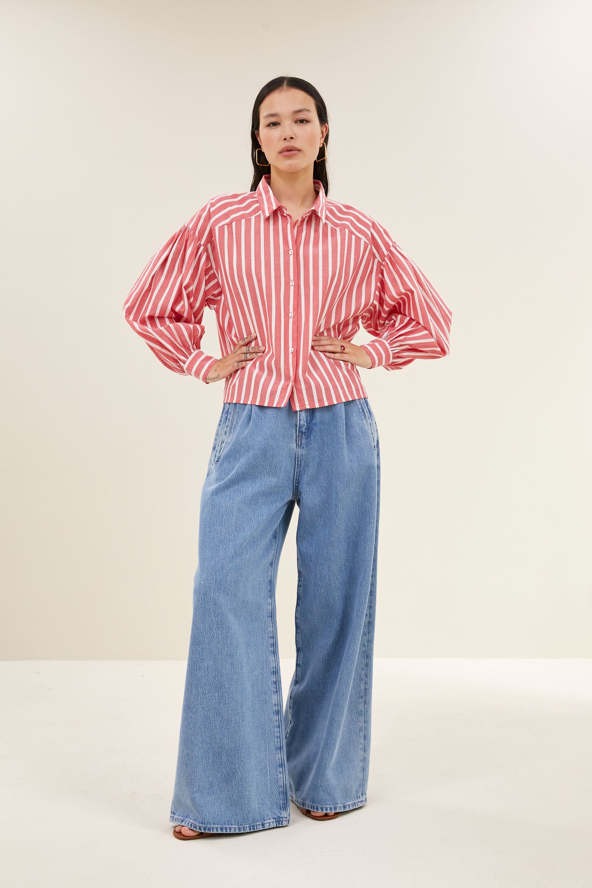 sarah short stripe blouse | red stripe