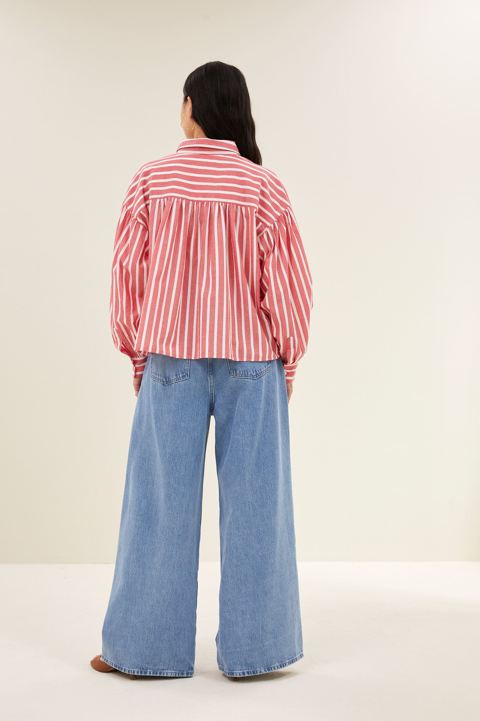 sarah short stripe blouse | red stripe
