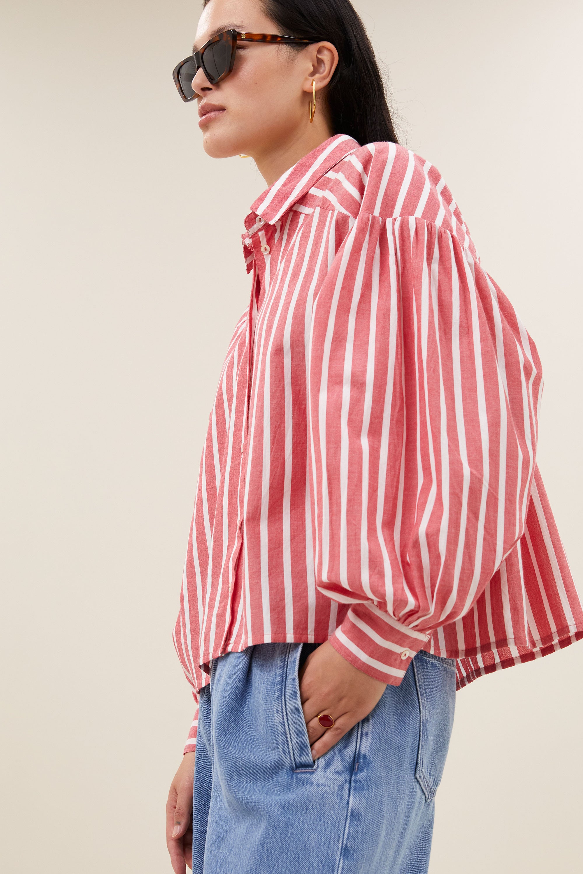 sarah short stripe blouse | red stripe