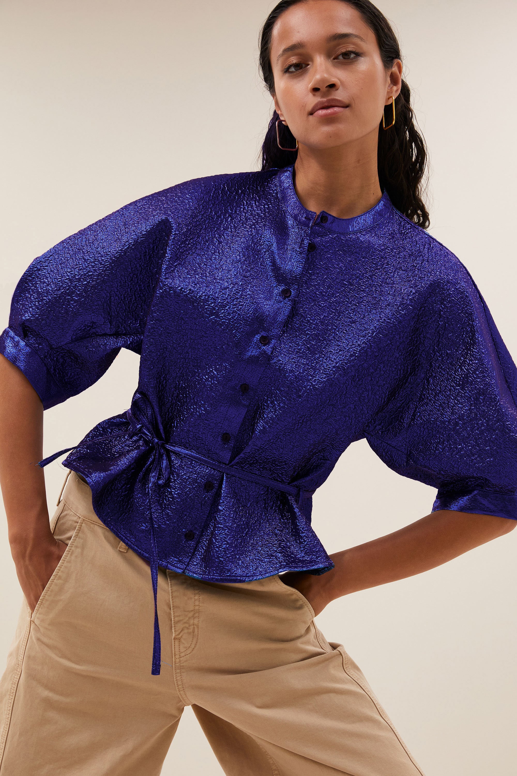 christi metallic blouse | azul blue