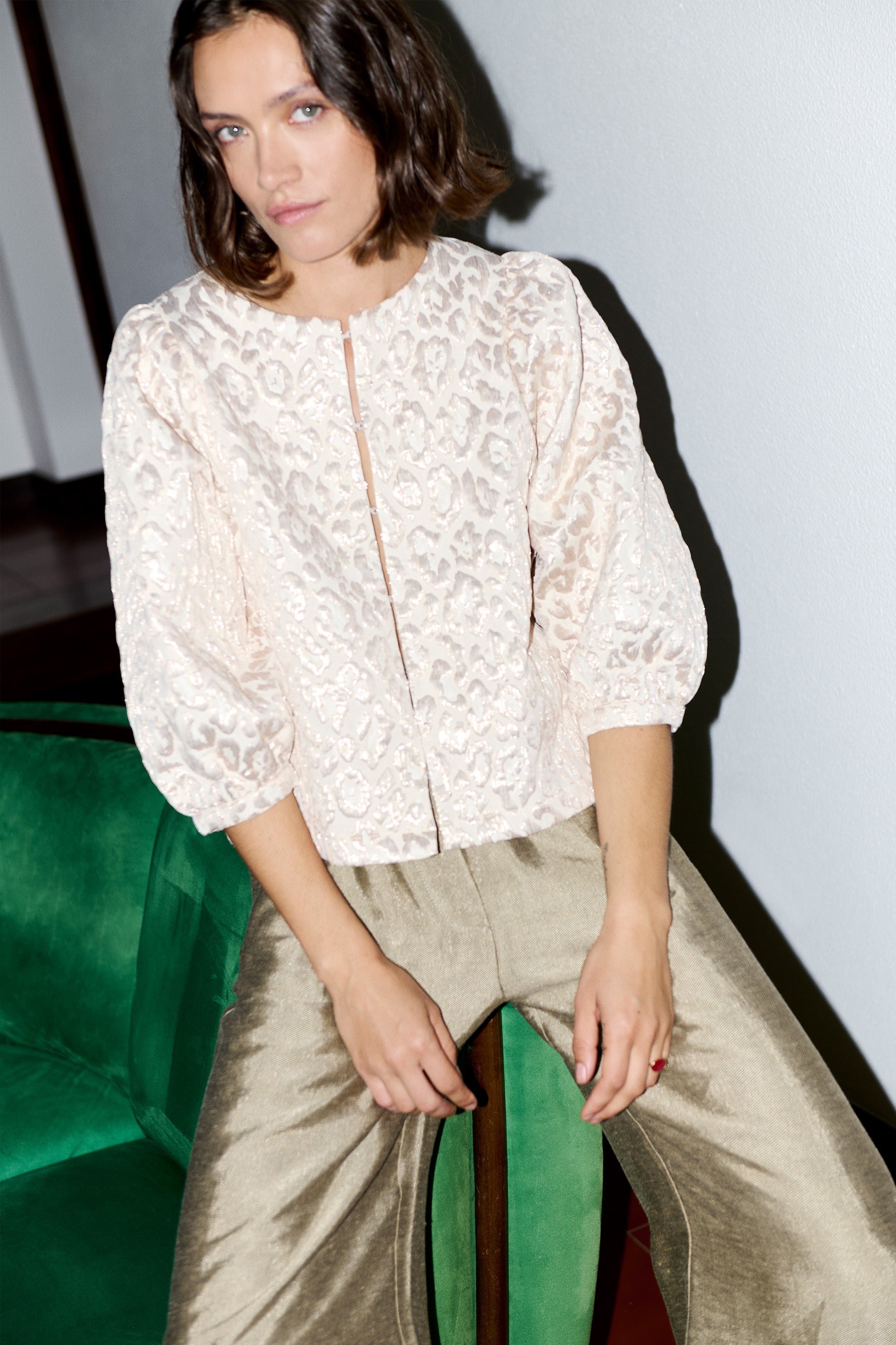 mauri sparkle cheetah blouse | champagne