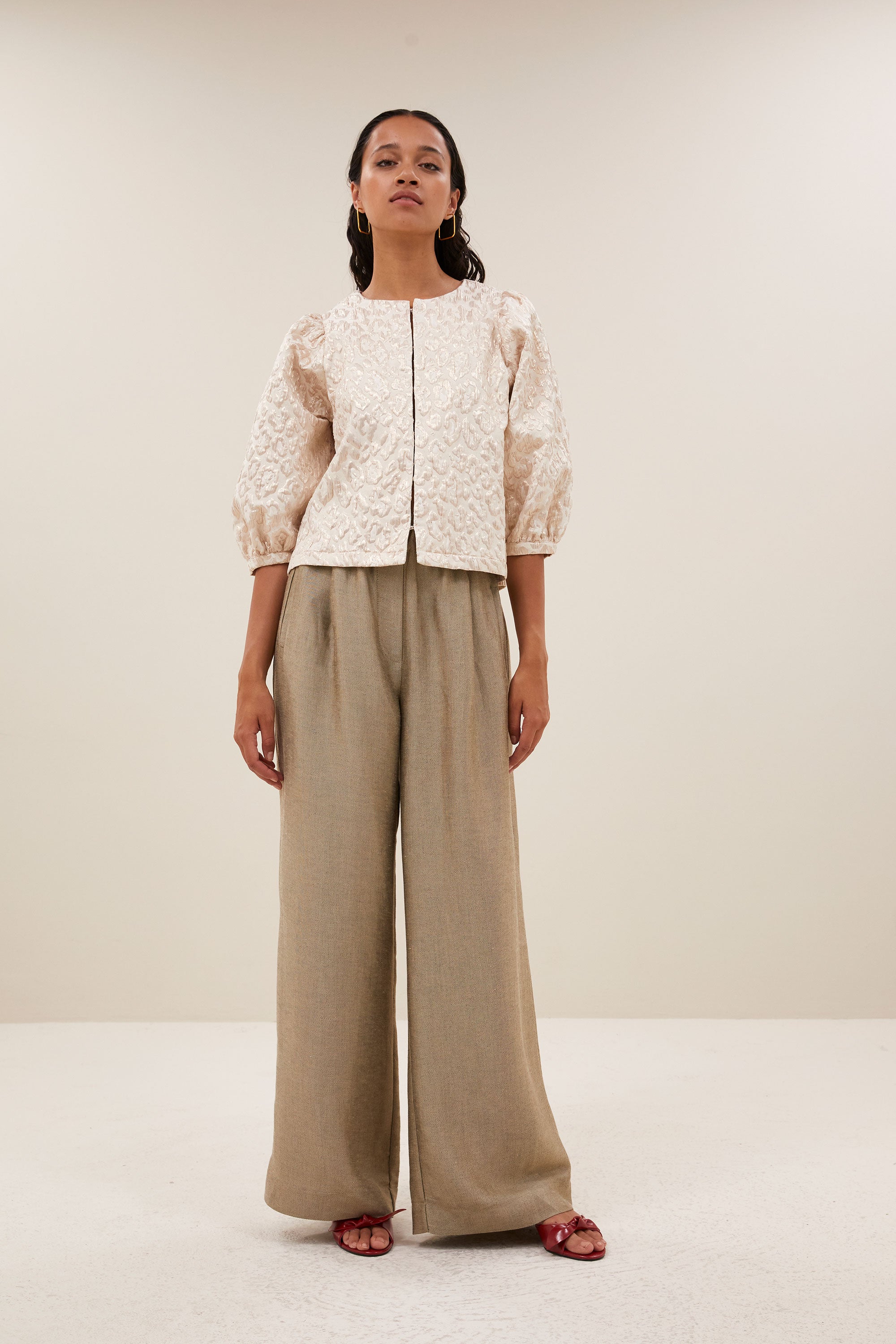 mauri sparkle cheetah blouse - champagne ,short fit, hidden hook-and-eye closure, subtly woven lurex thread - by-bar - extra photo