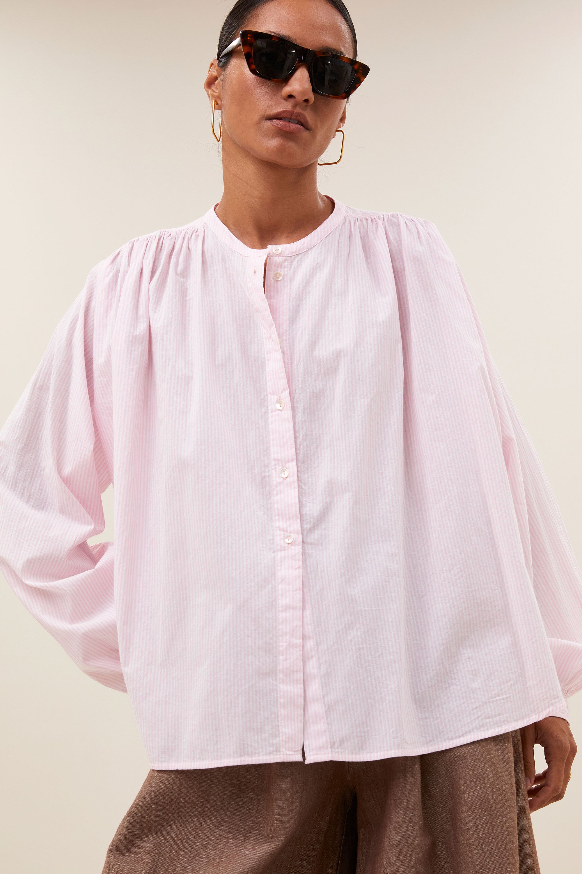 nyka pinstripe blouse | pink pin stripe