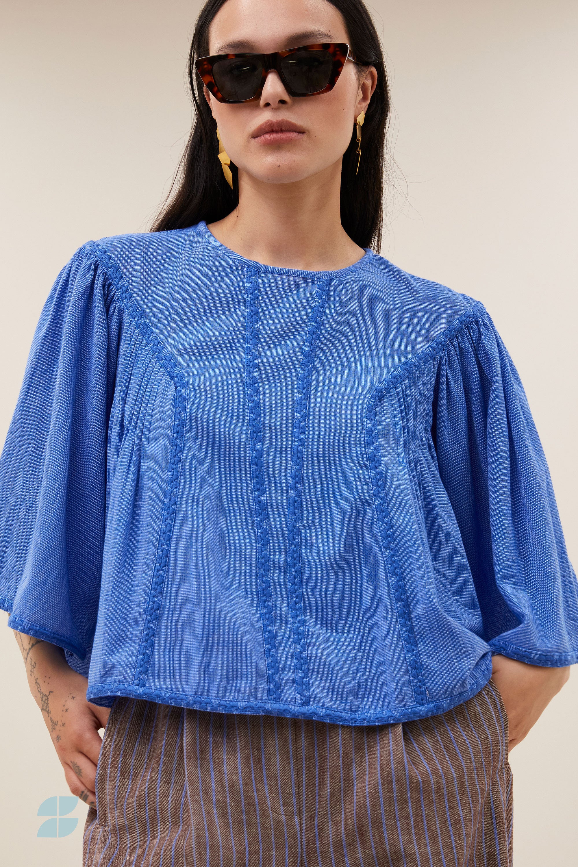 davin athia blouse | sapphire blue