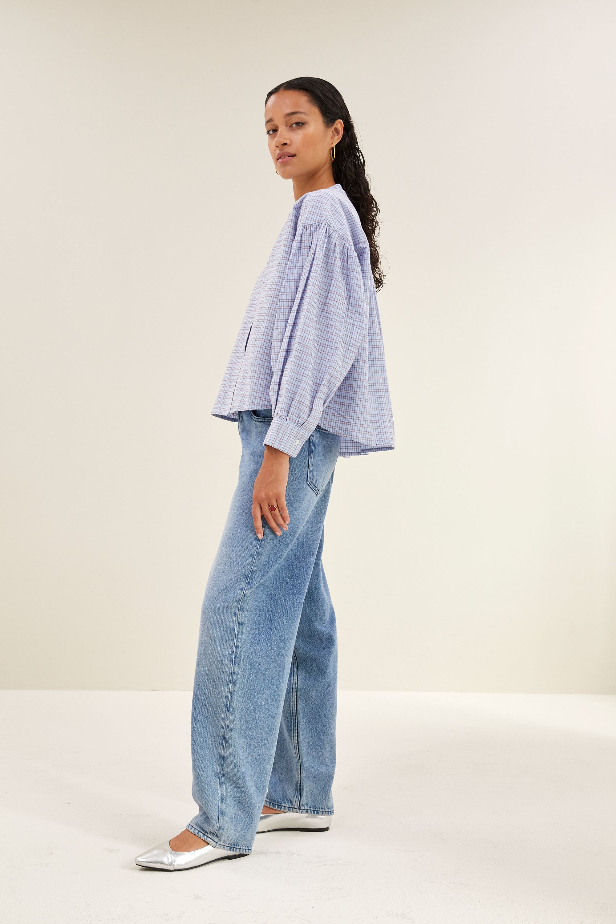 ella check blouse | blue small check