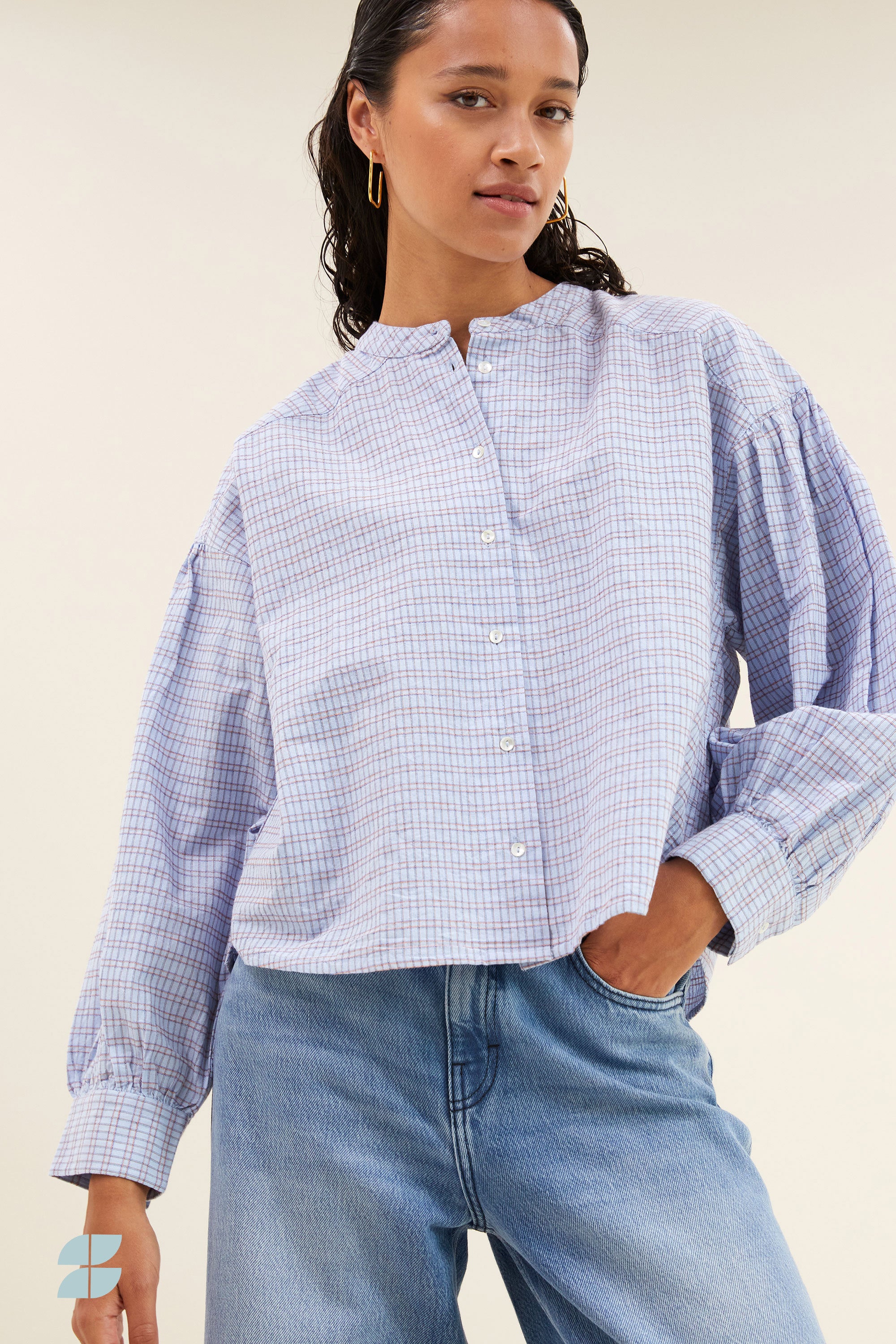 ella check blouse | blue small check