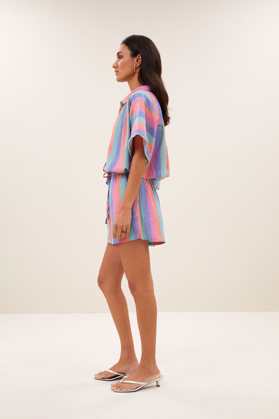 sunny rainbow pleats blouse | rainbow stripe