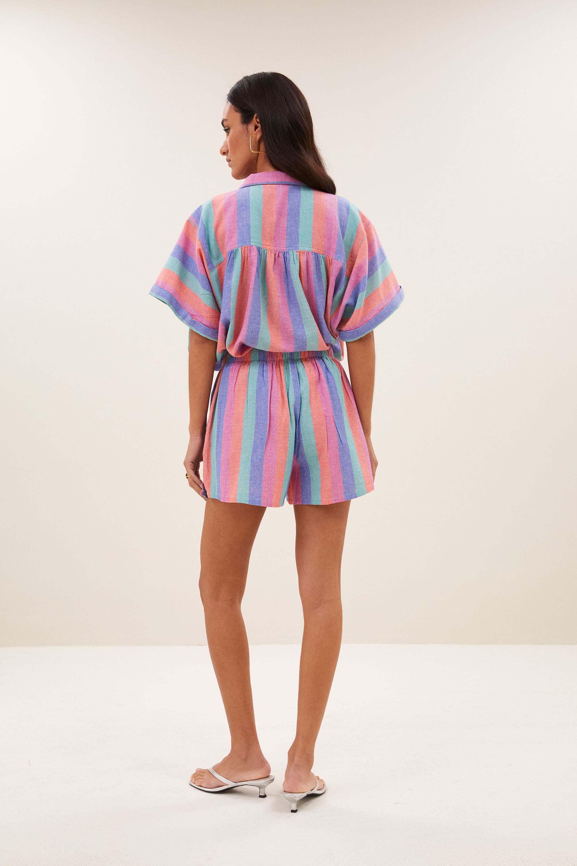 sunny rainbow pleats blouse | rainbow stripe