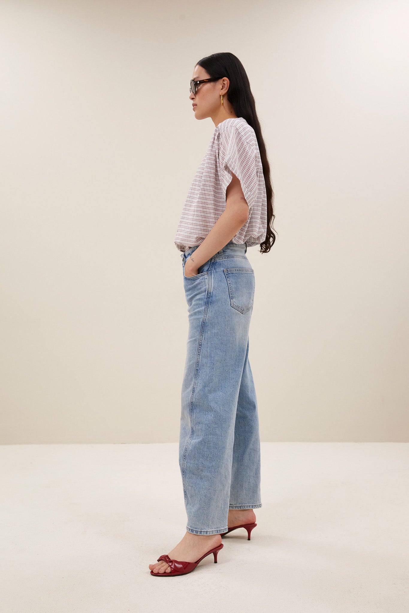 alex check blouse | white small check