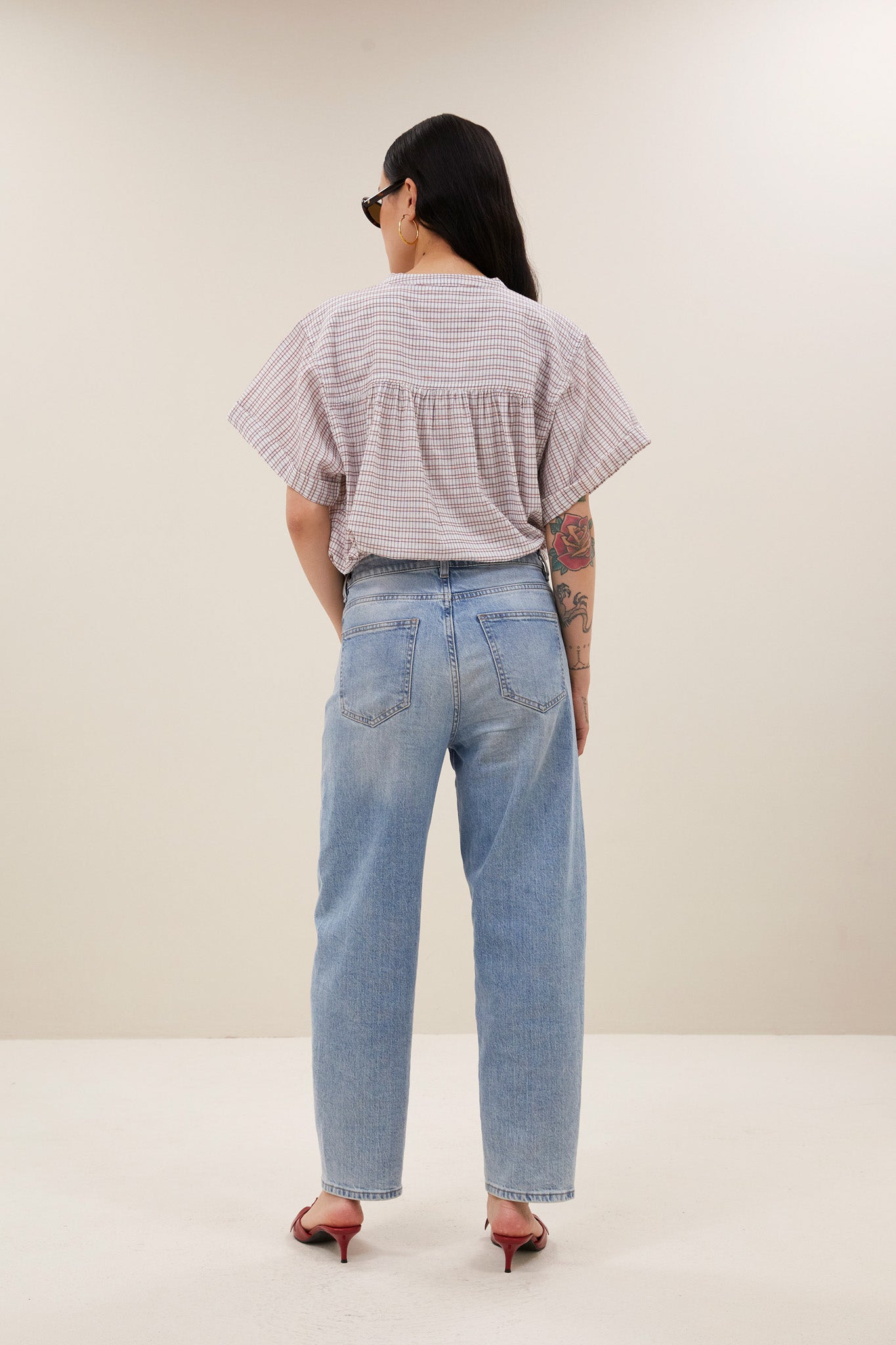 alex check blouse | white small check
