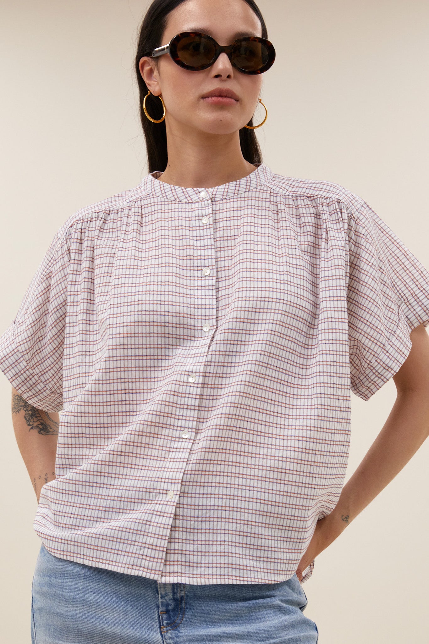 alex check blouse | white small check