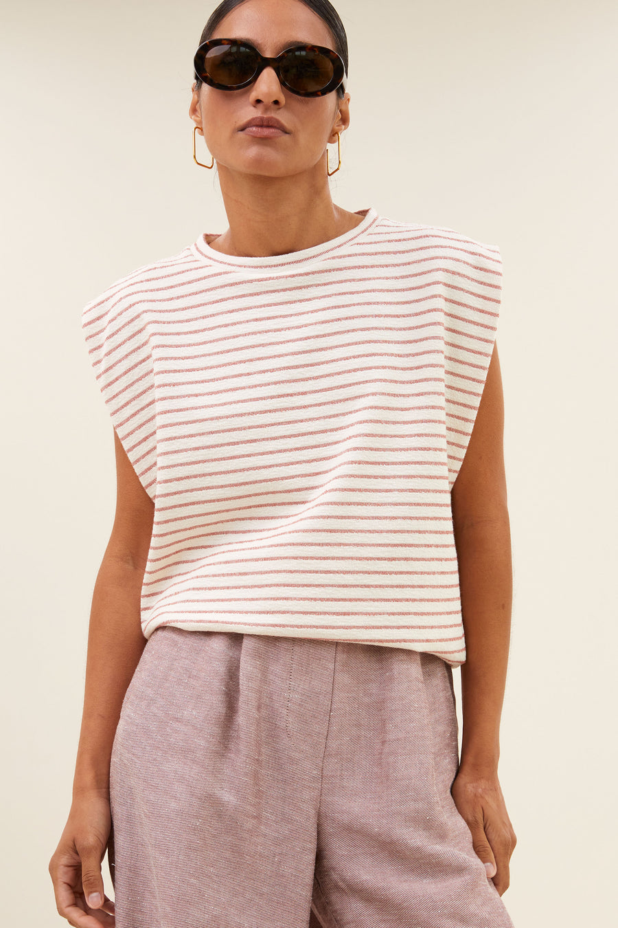 diede-heavy-jersey-stripe-top-sunset-rose-stripe-casual fit-normale pasvorm-ronde halslijn-by-bar-detail