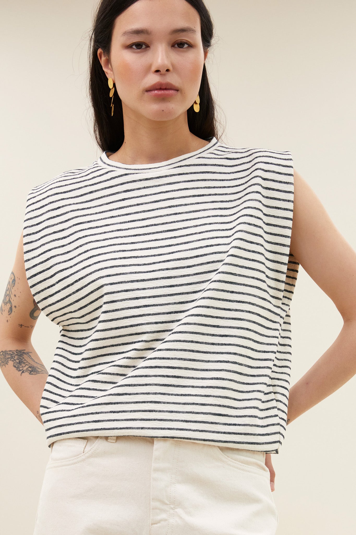 diede heavy jersey stripe top | jet black stripe
