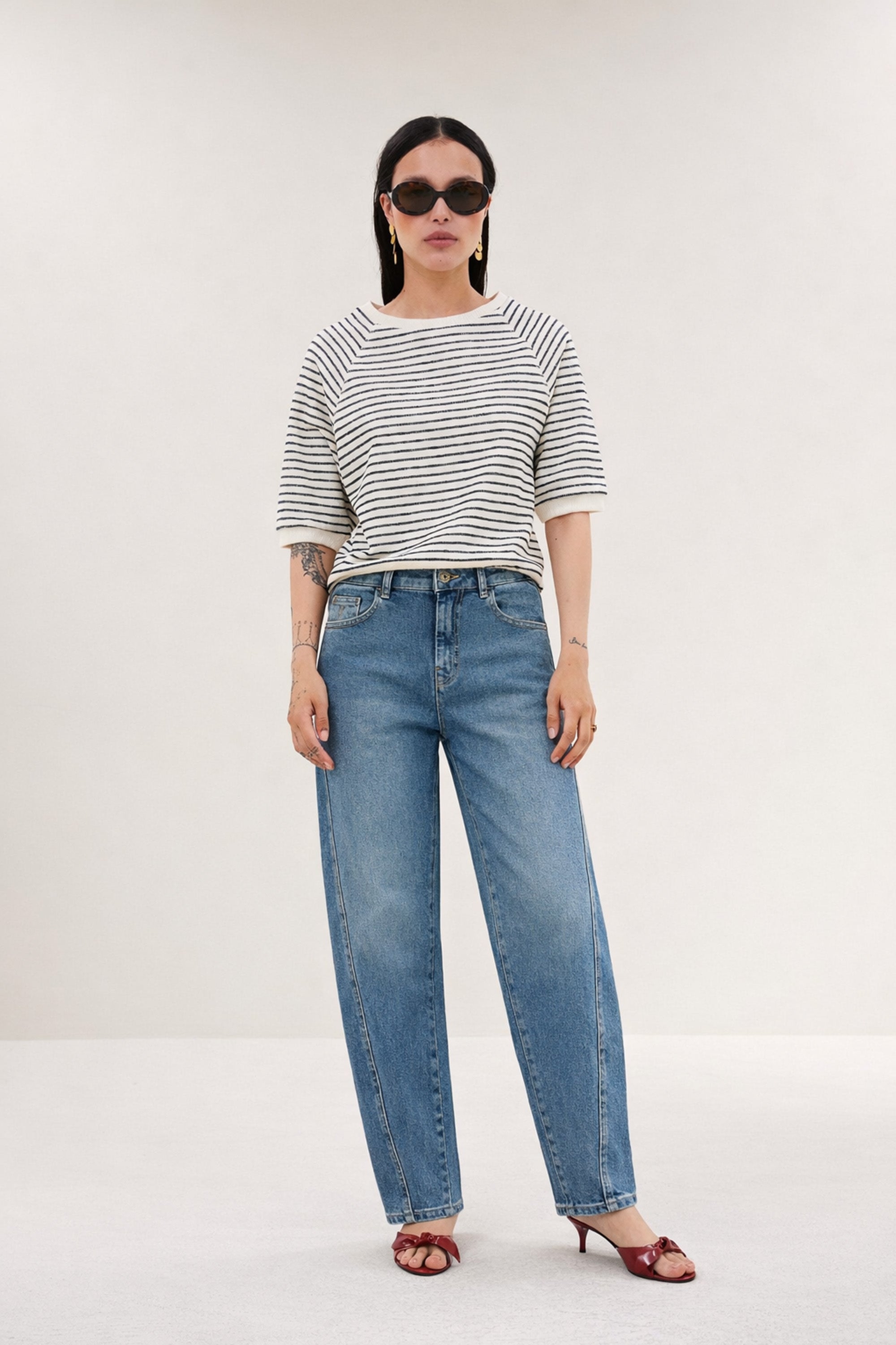 neva heavy jersey stripe top | jet black stripe