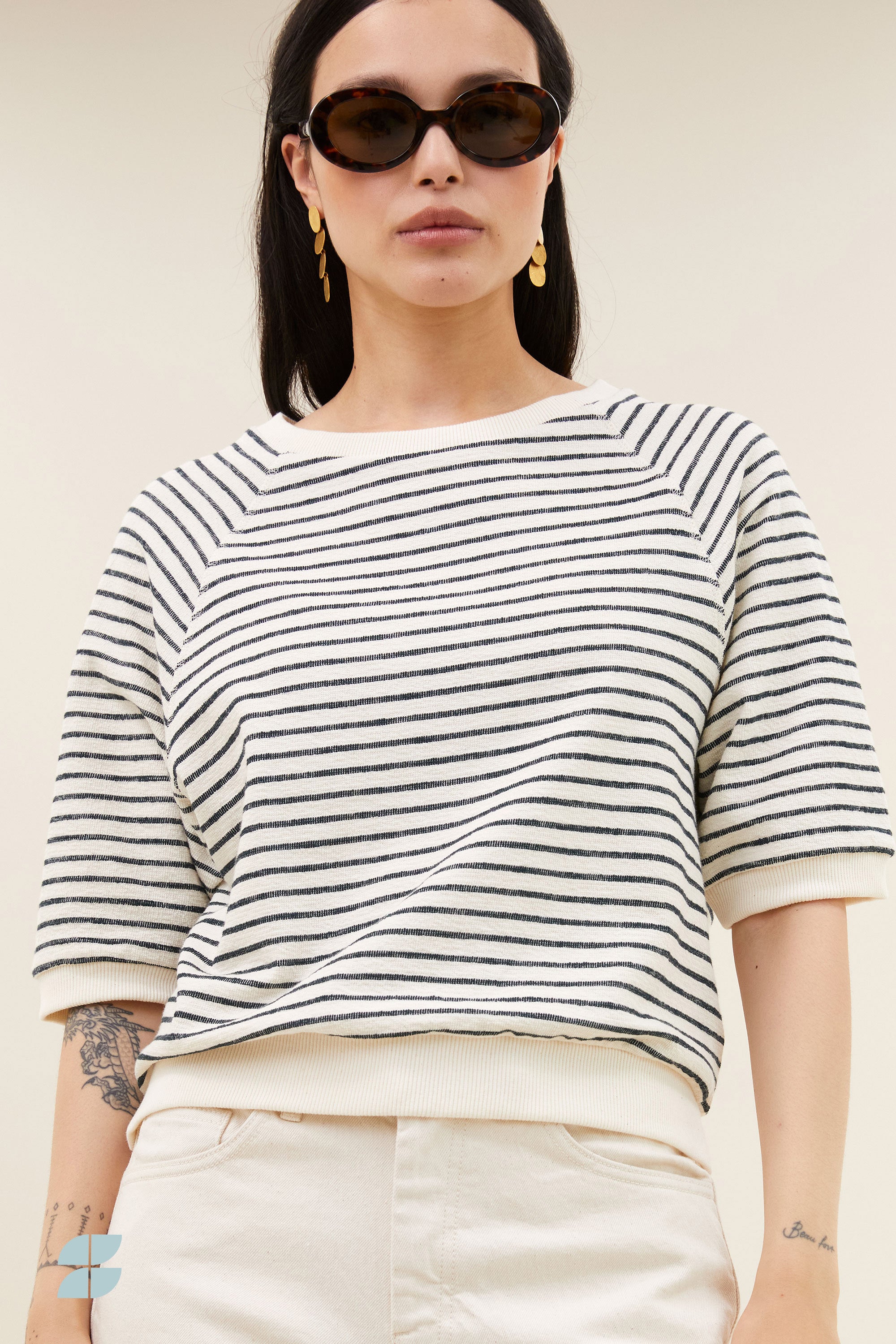 neva heavy jersey stripe top | jet black stripe