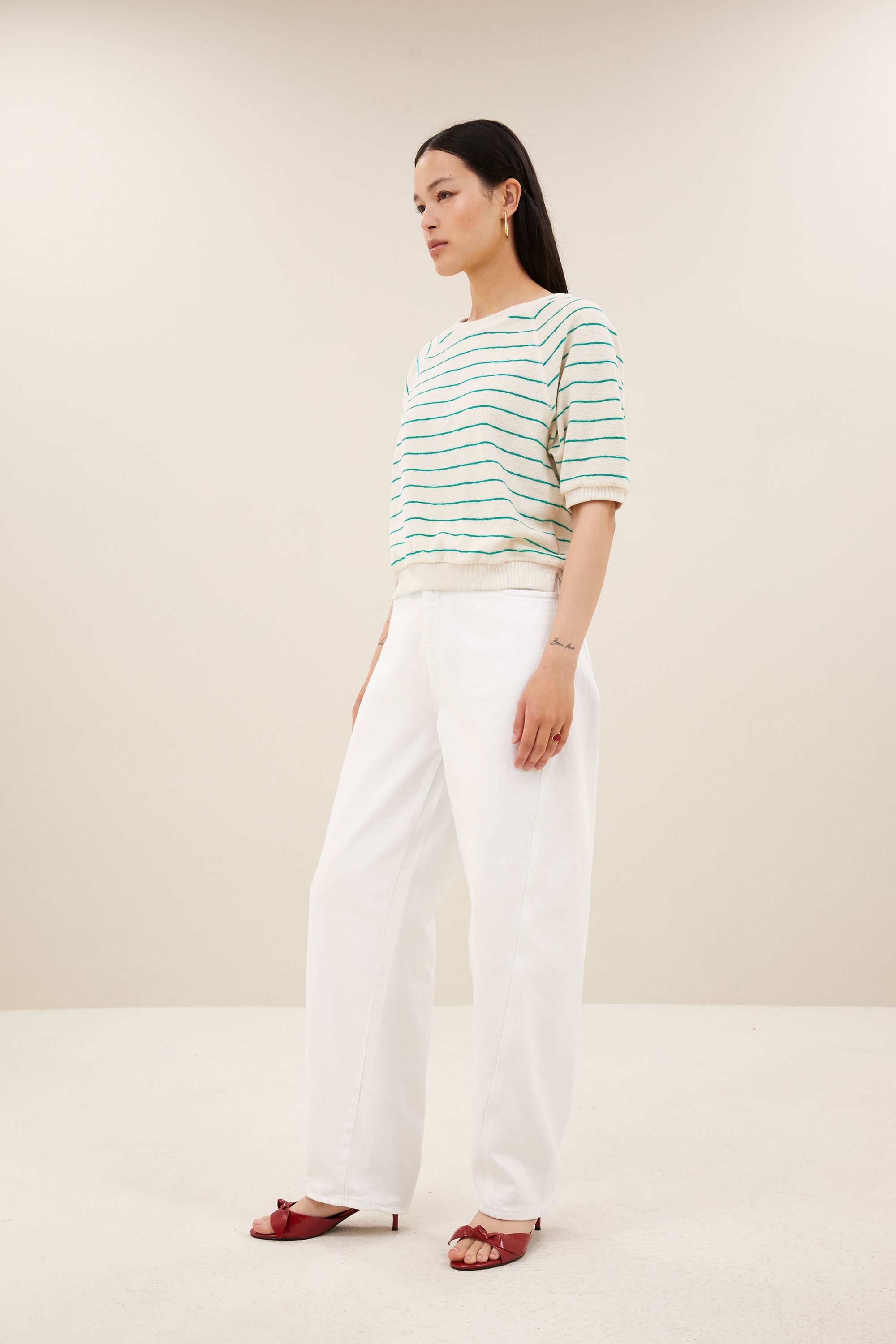 neva slub stripe top | green lake stripe
