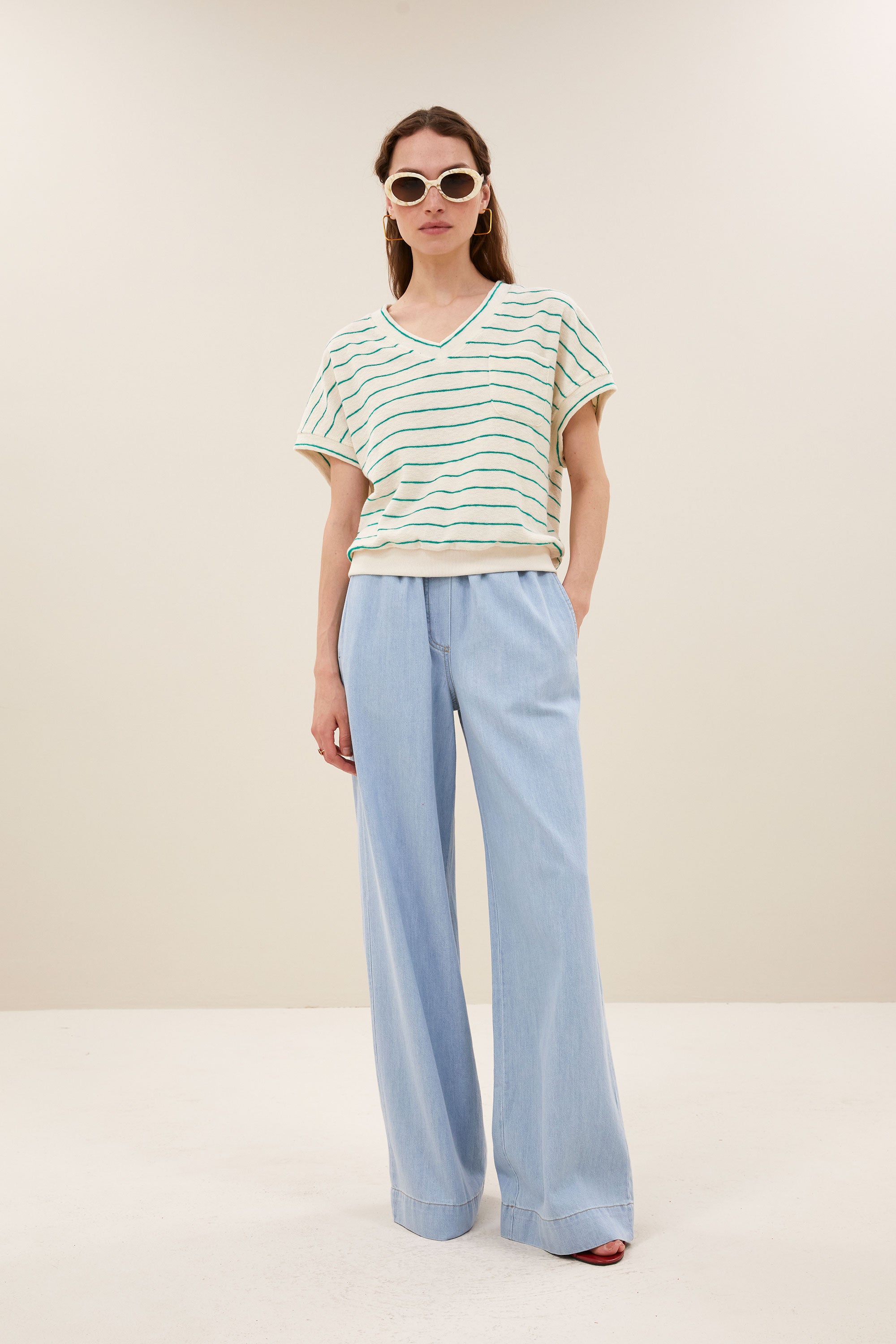 tyler slub stripe top | green lake stripe