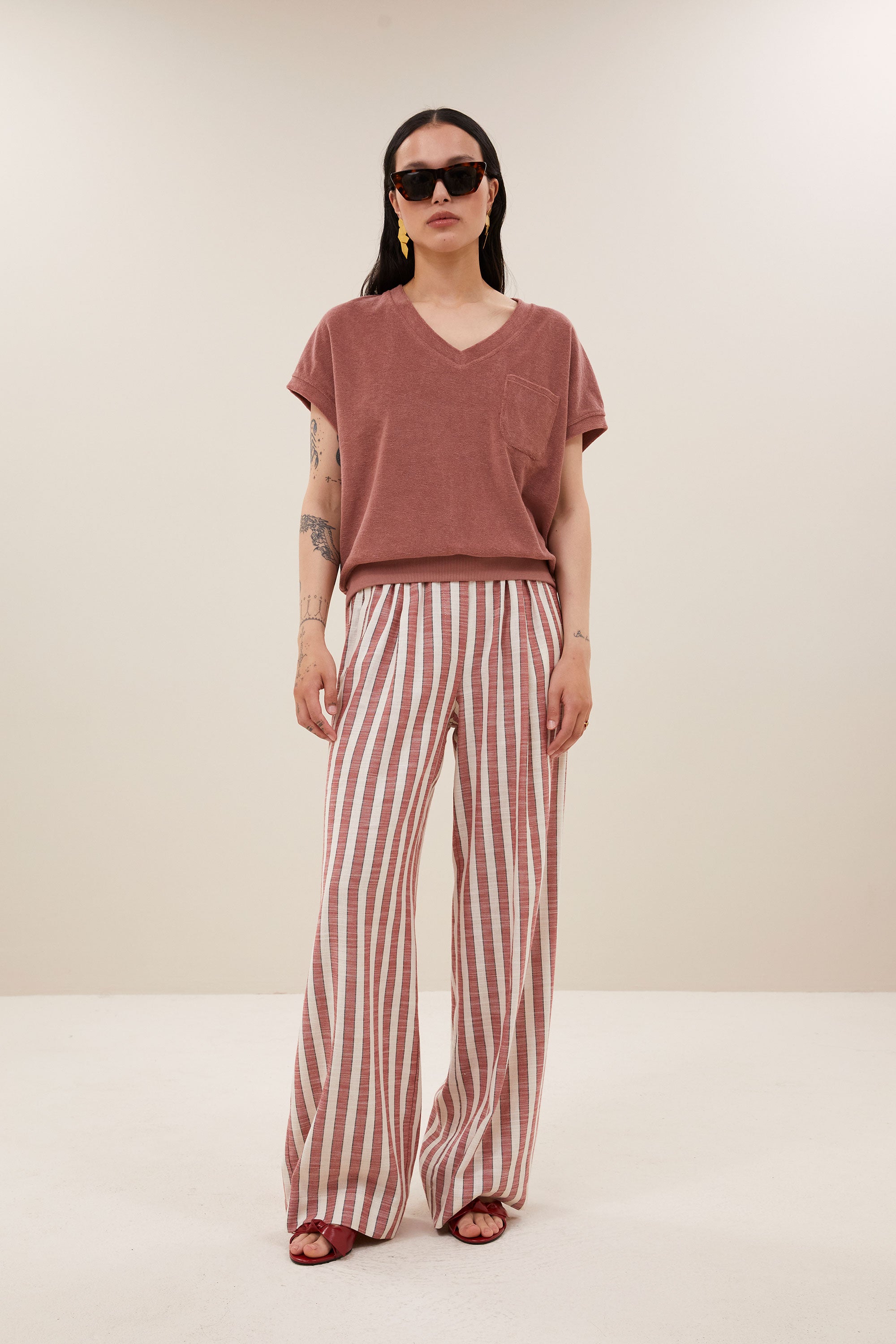 benji wide stripe pants | red stripe