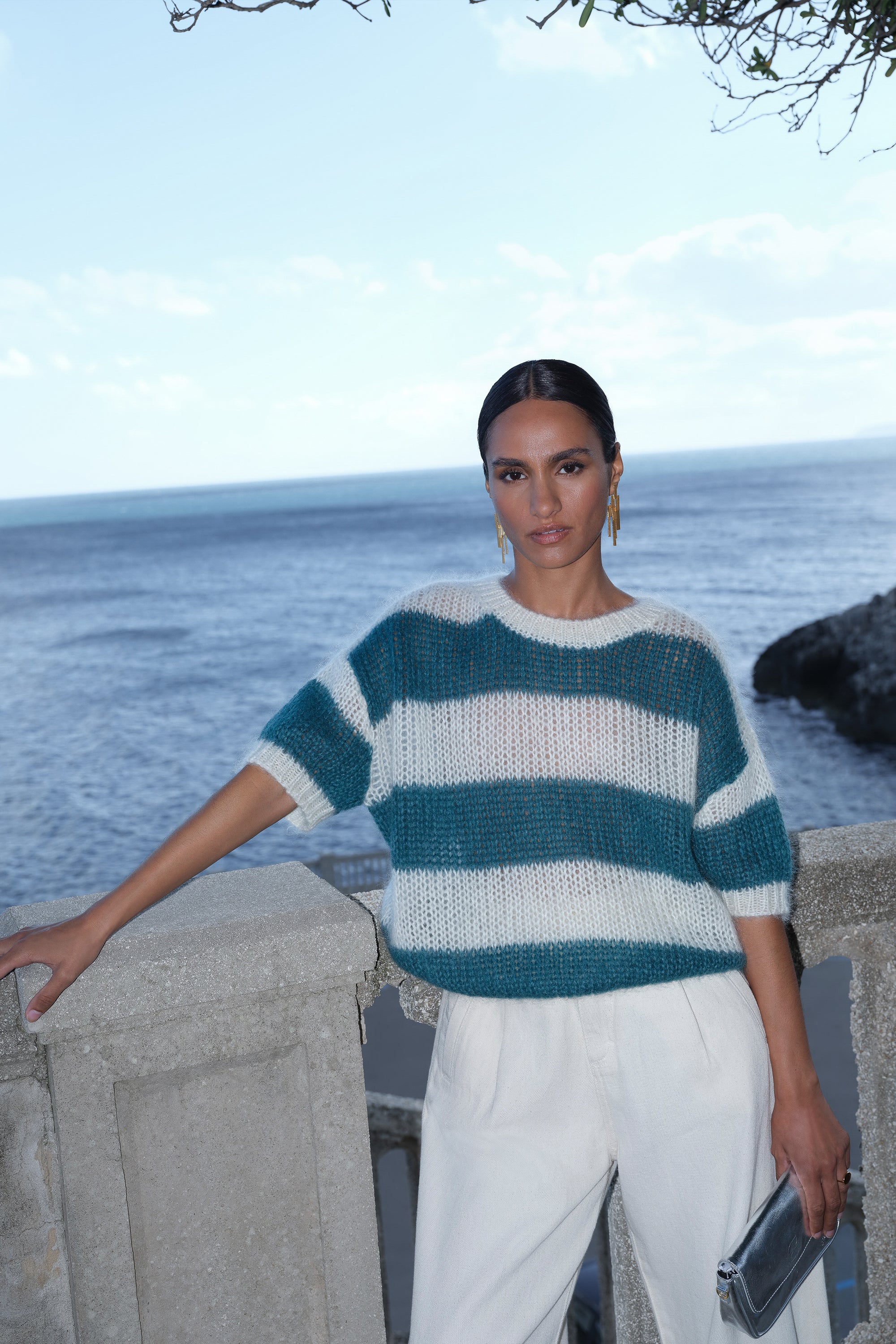 nino astro stripe pullover | teal stripe