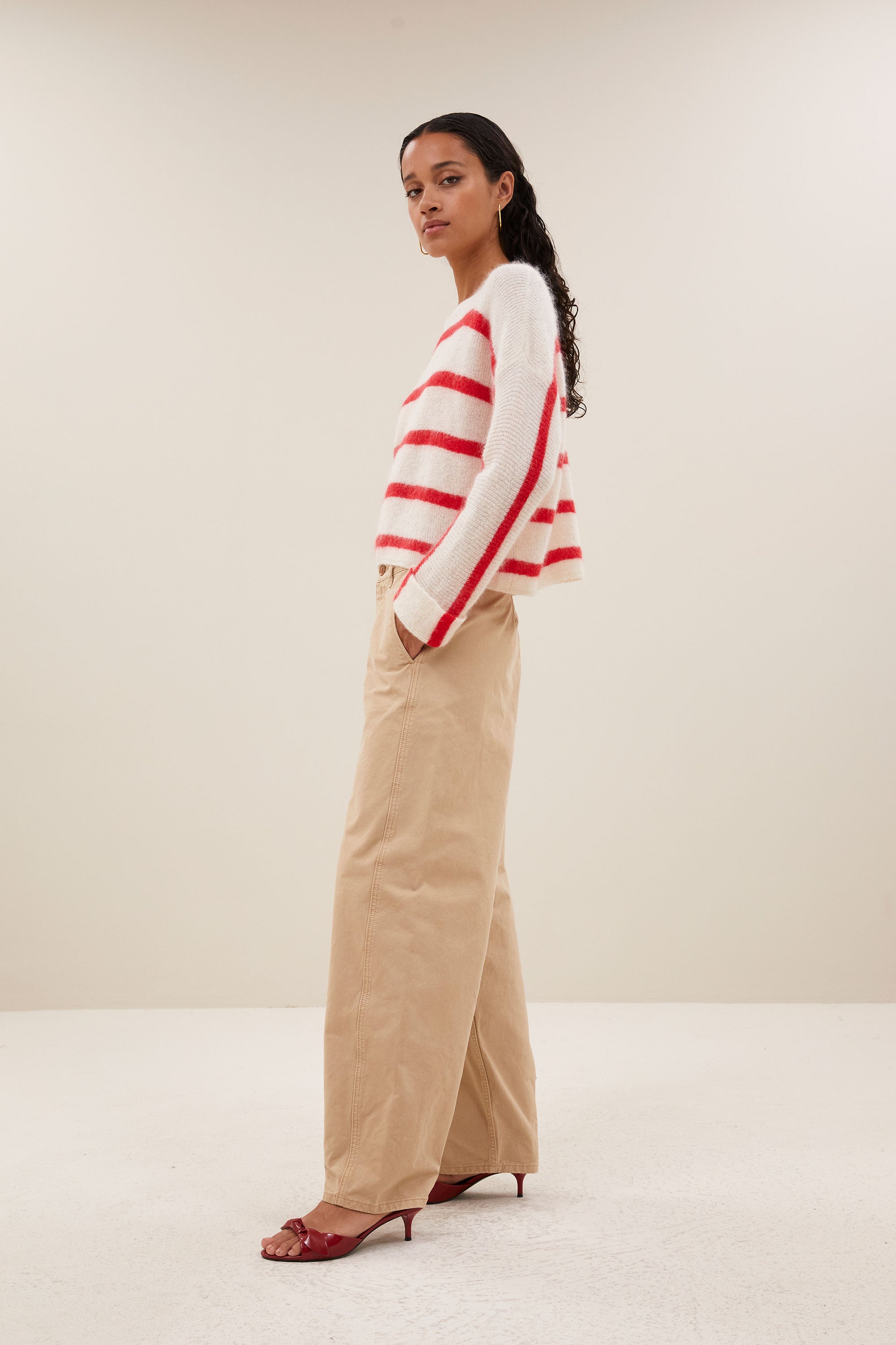 vide stripe pullover - lollipop stripe, short fit, dropped shoulder seams, loos fit - by-bar - side view