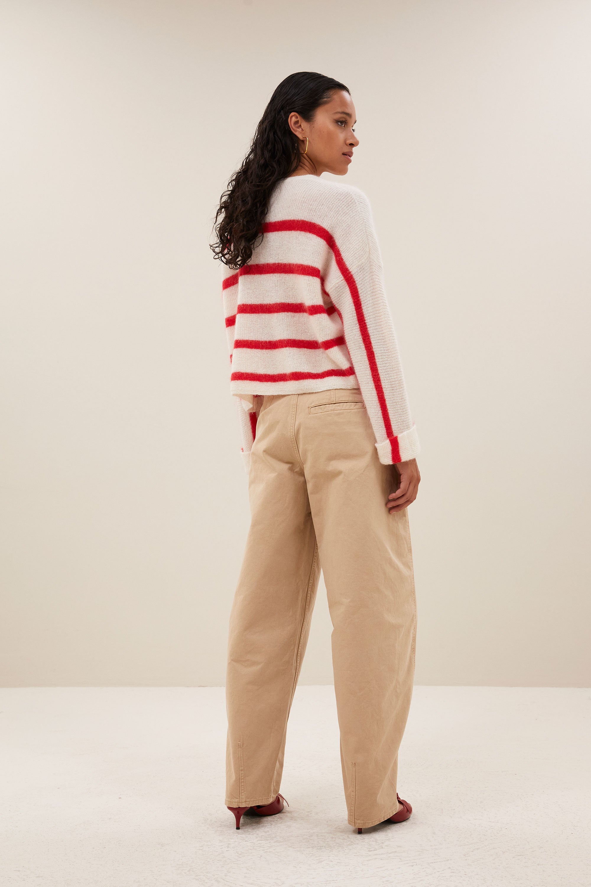 vide stripe pullover - lollipop stripe, short fit, dropped shoulder seams, loos fit - by-bar - back view