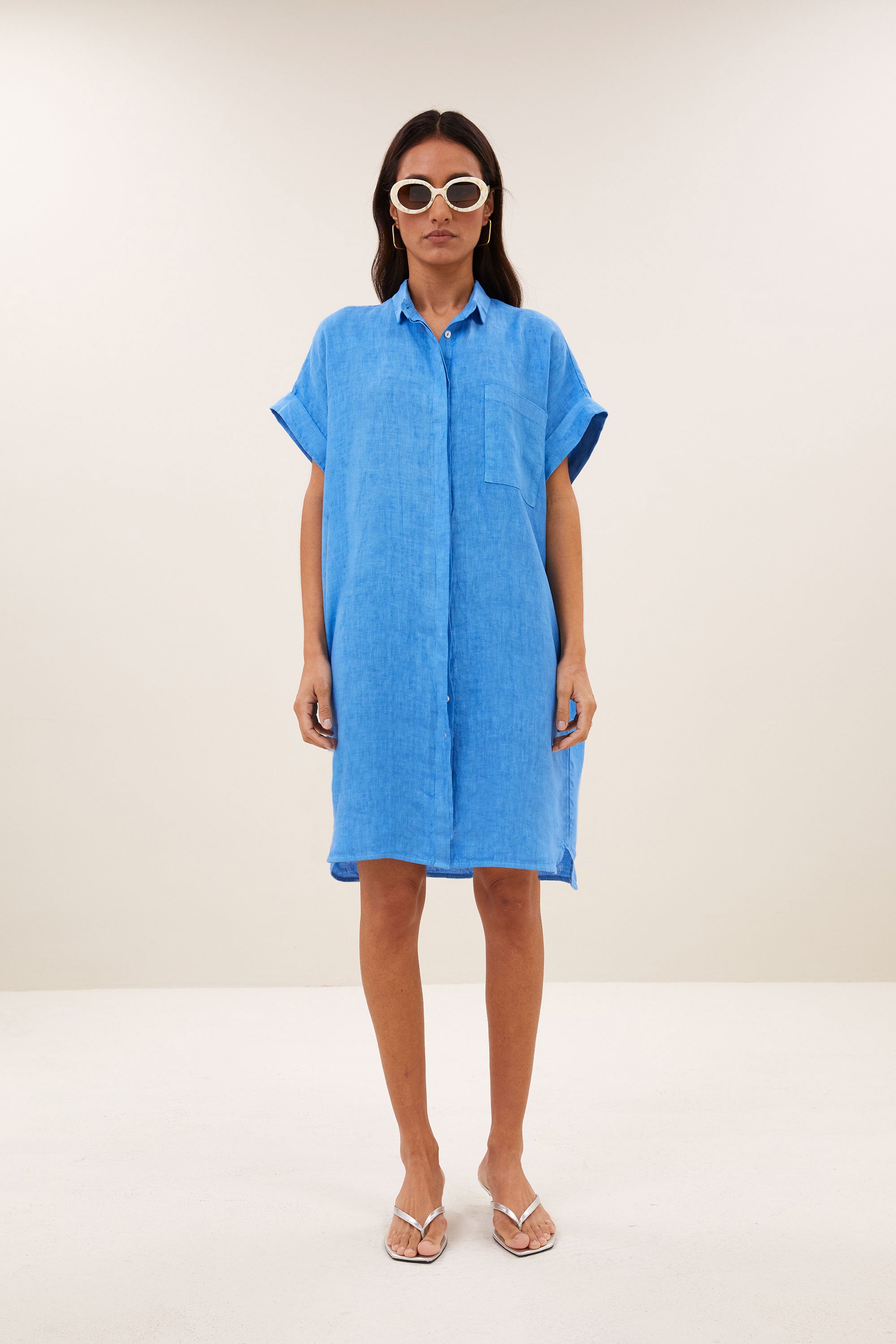 hella linen dress | regatta blue