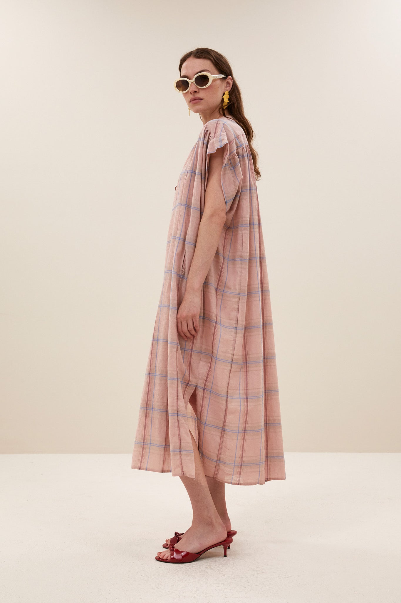 bodin pink check dress | blush pink check