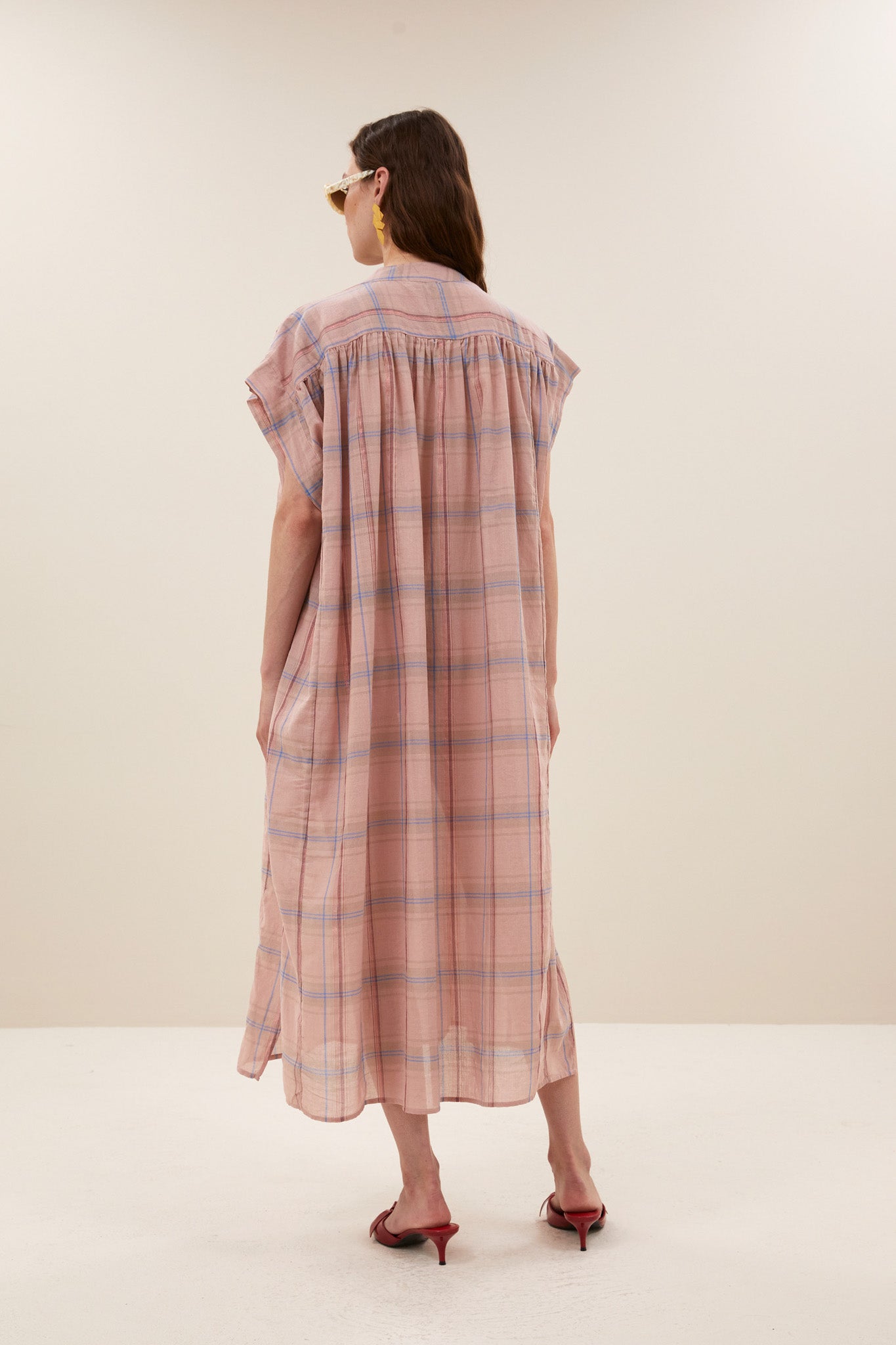 bodin pink check dress | blush pink check
