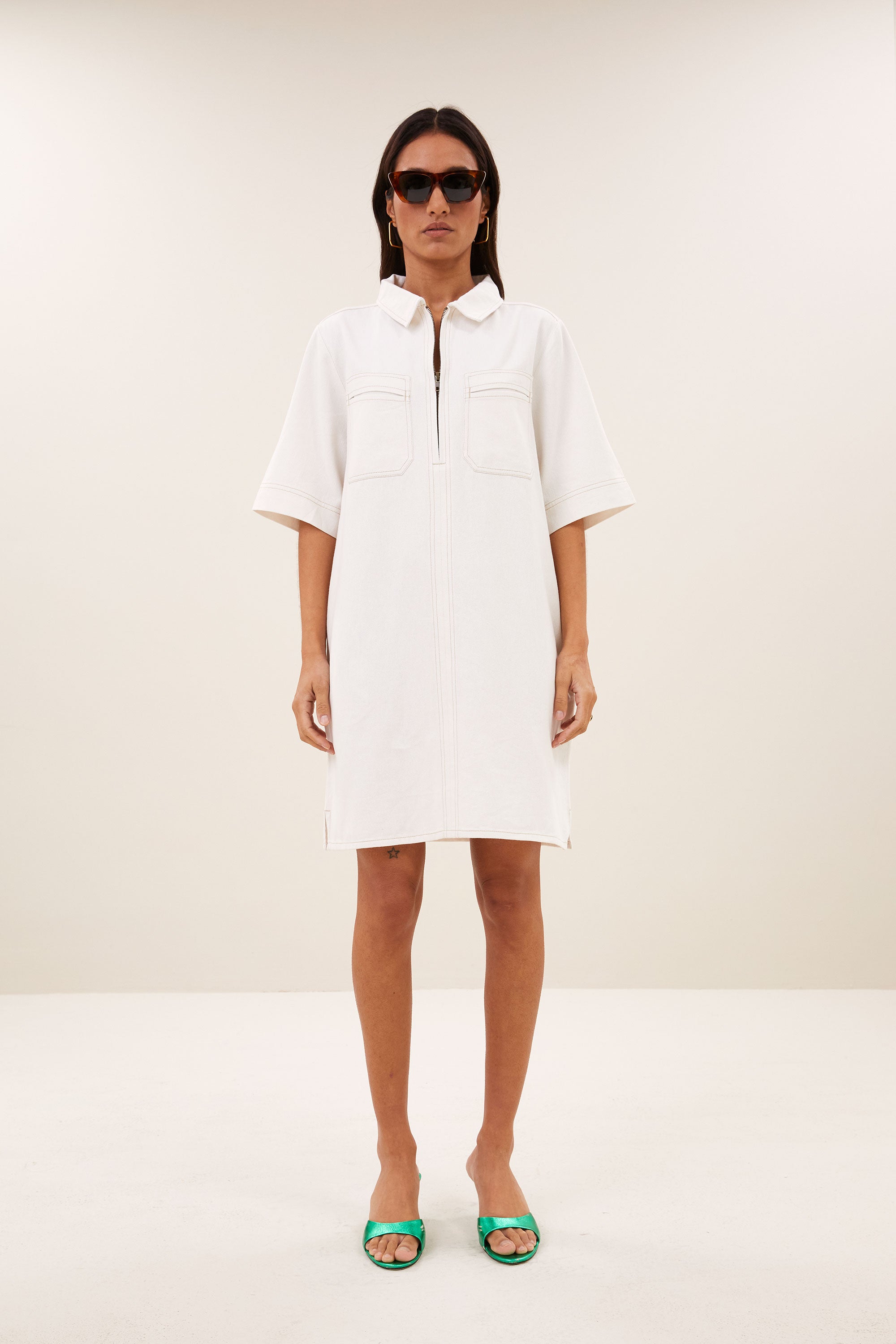 philipe twill dress | cloud white