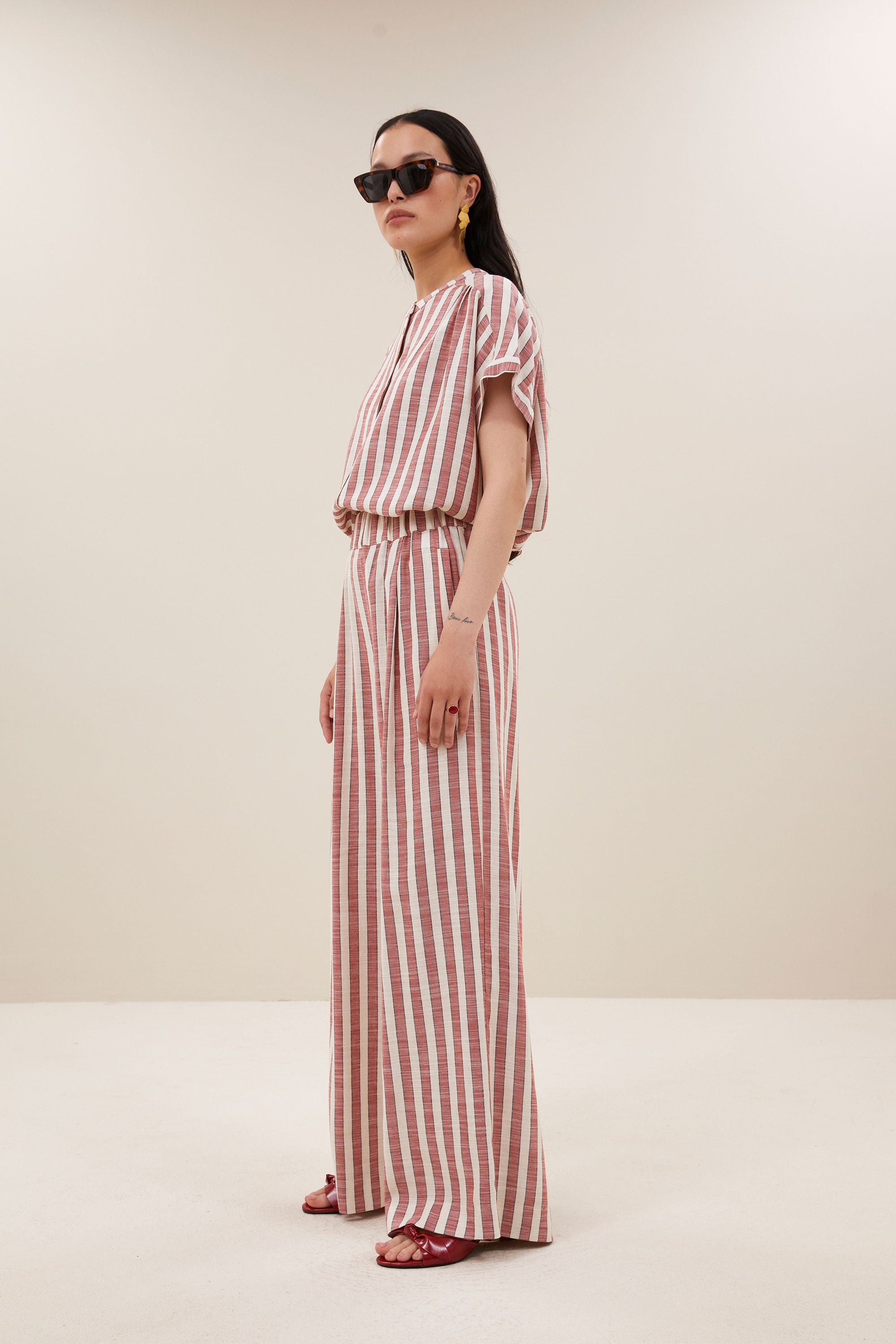 minte wide stripe blouse | red stripe