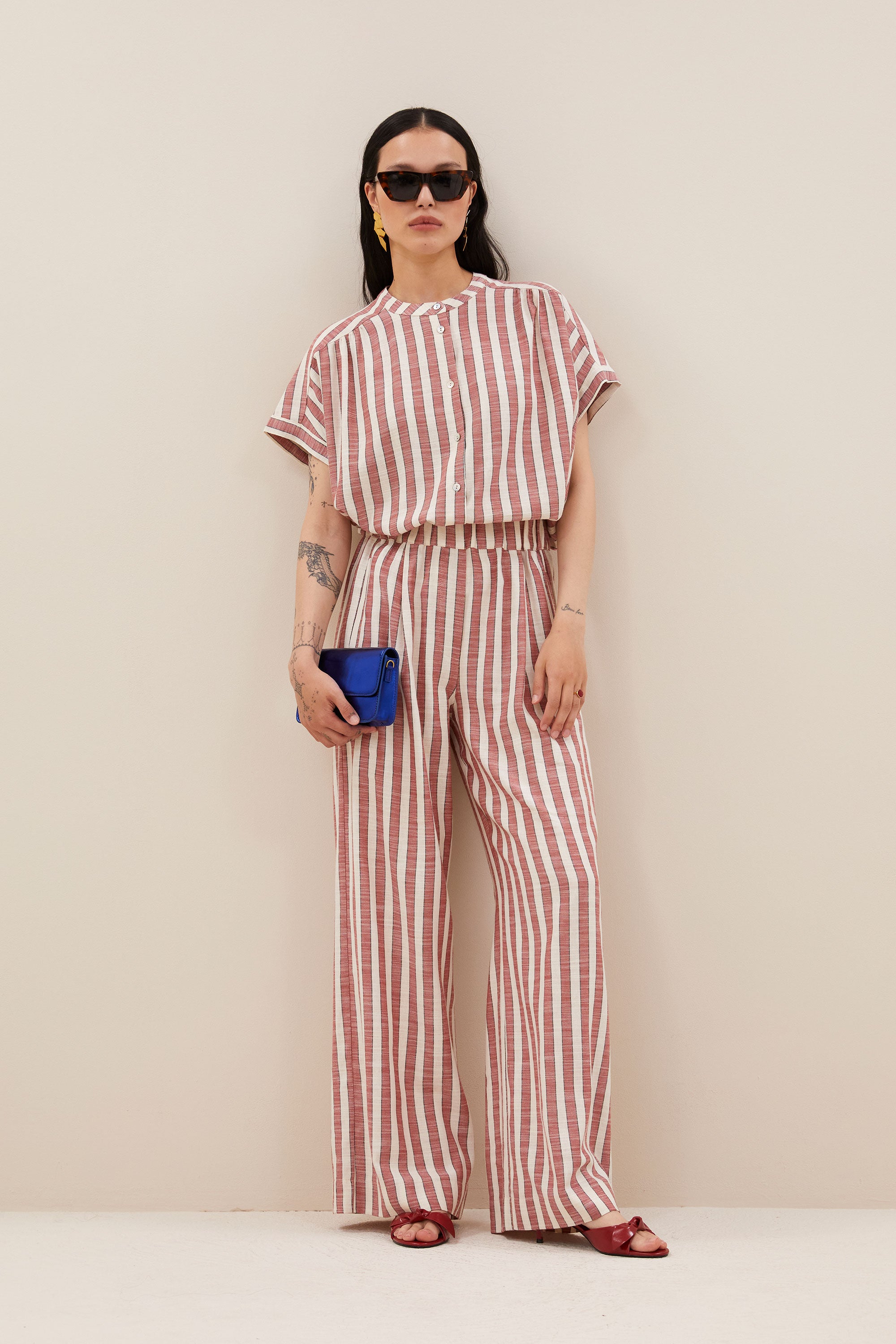 benji wide stripe pants | red stripe