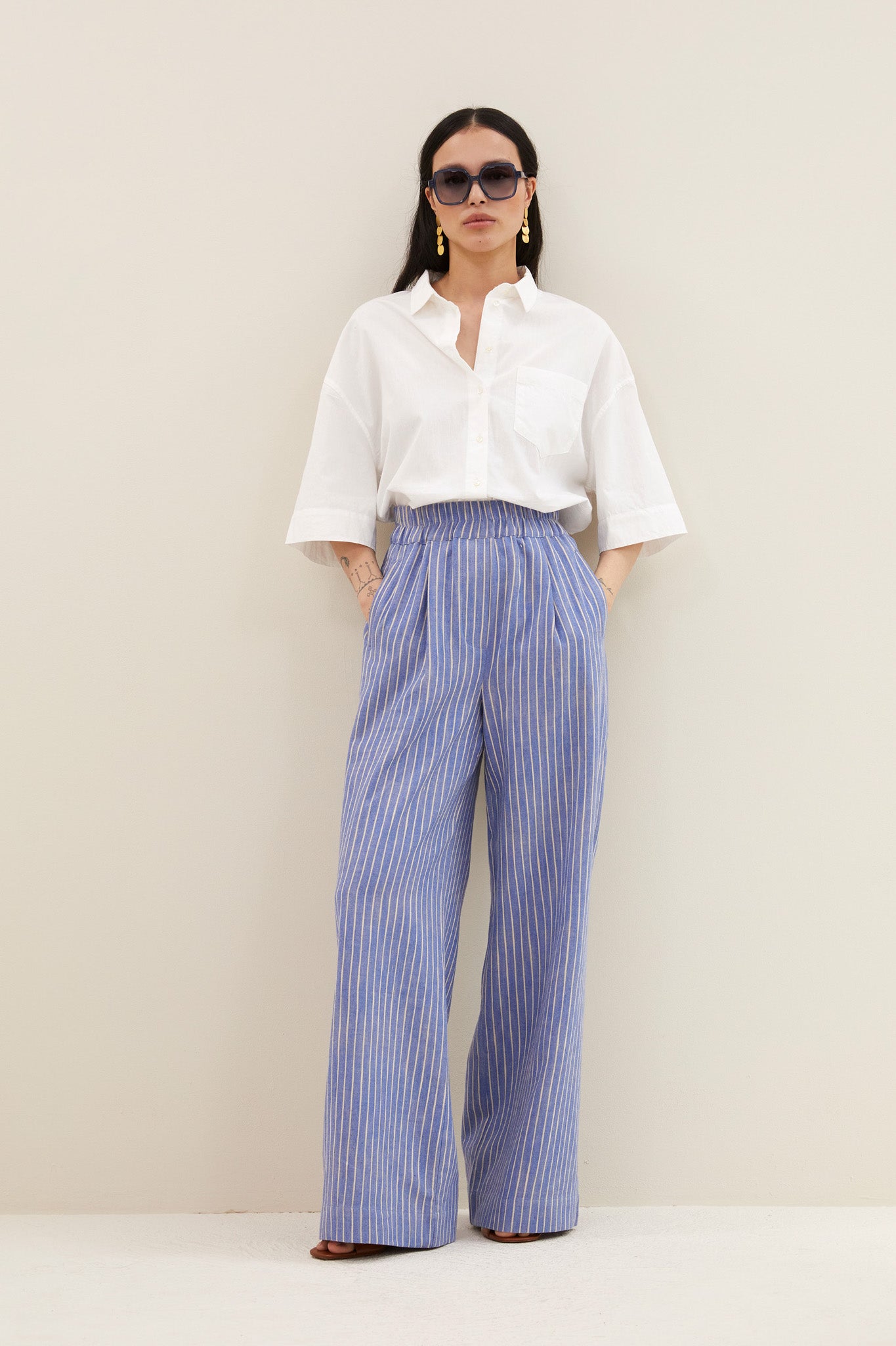 benji melange stripe pants | sapphire blue stripe