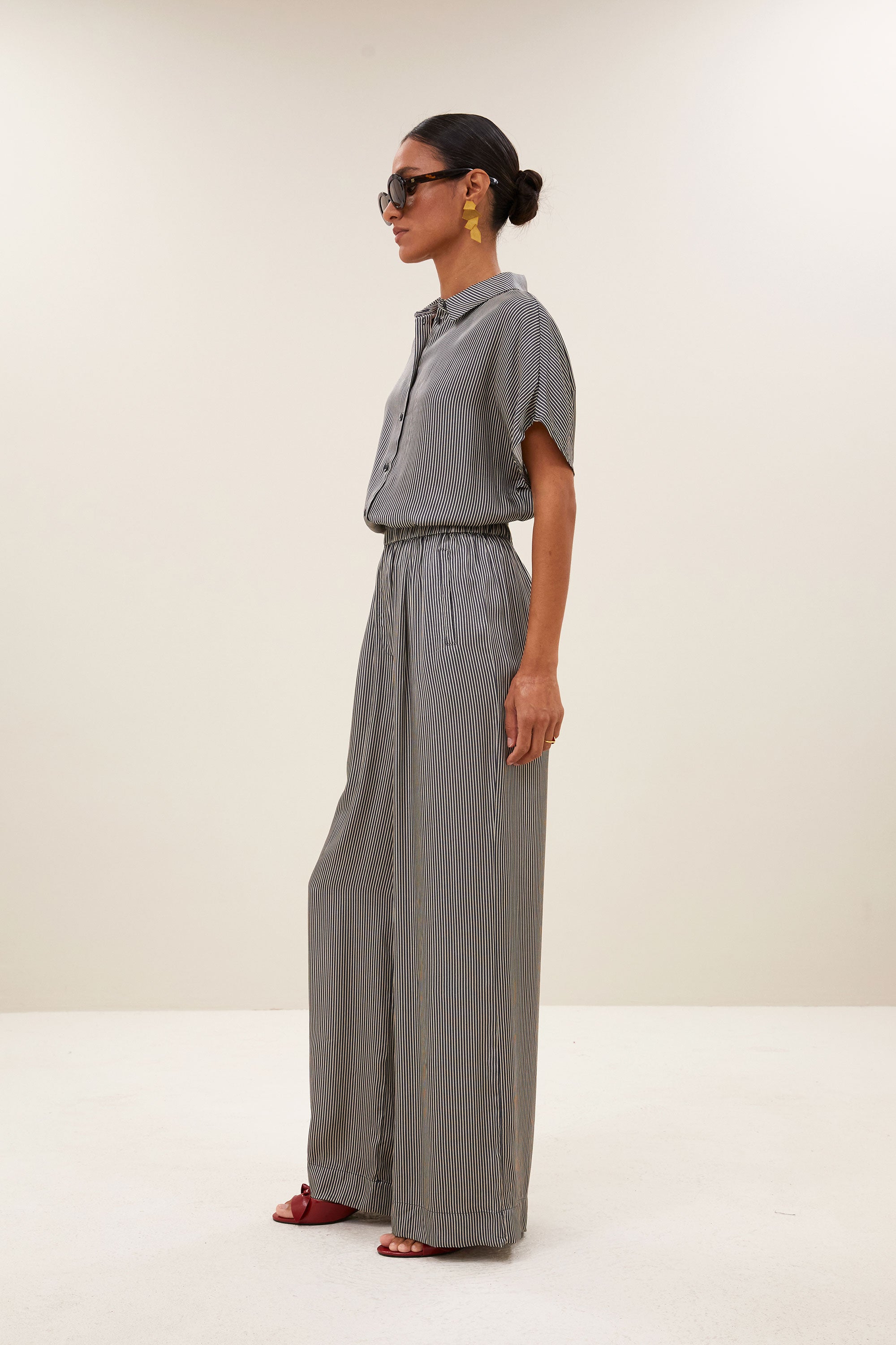 benji silky stripe pants | jet black stripe