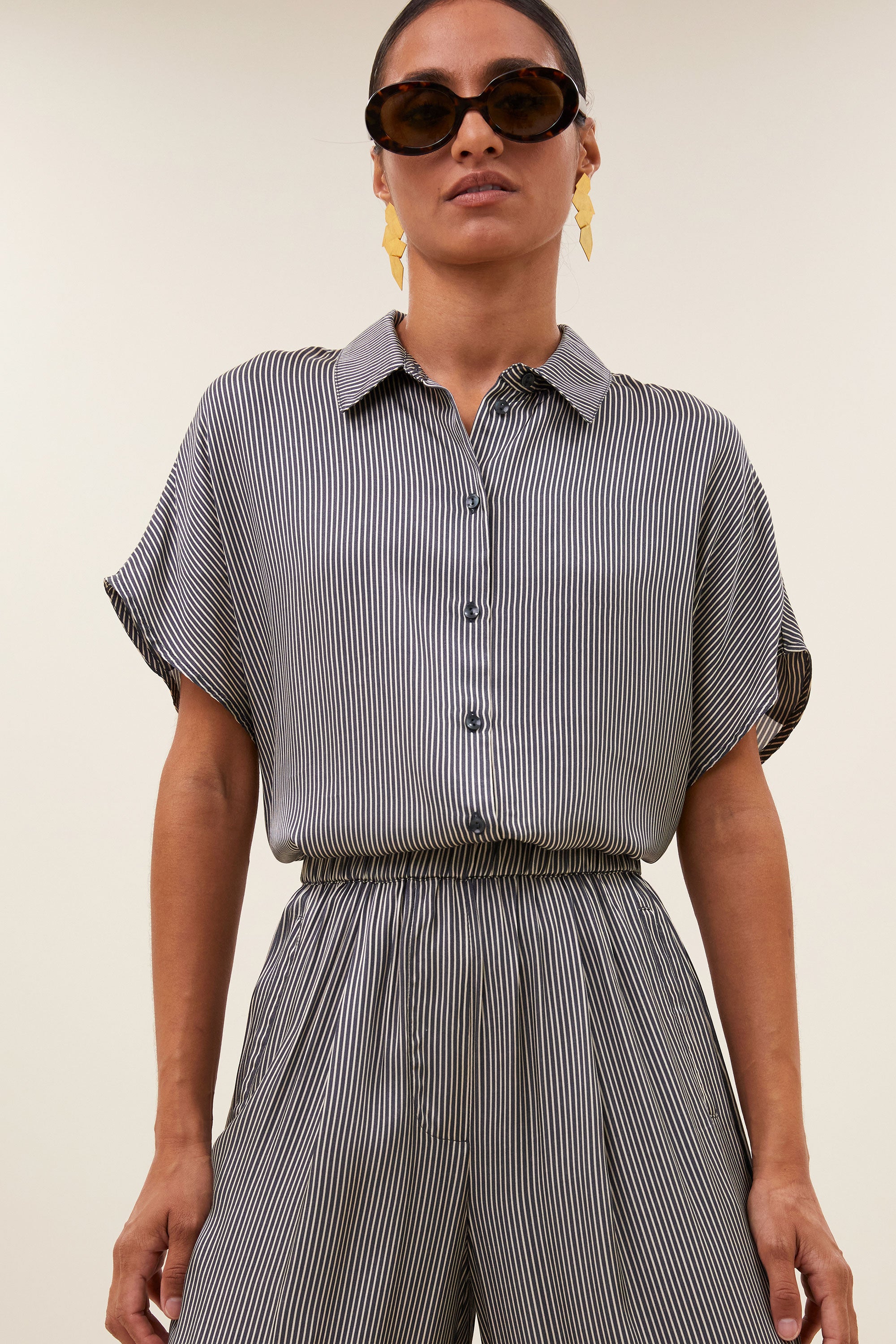 benji silky stripe pants | jet black stripe