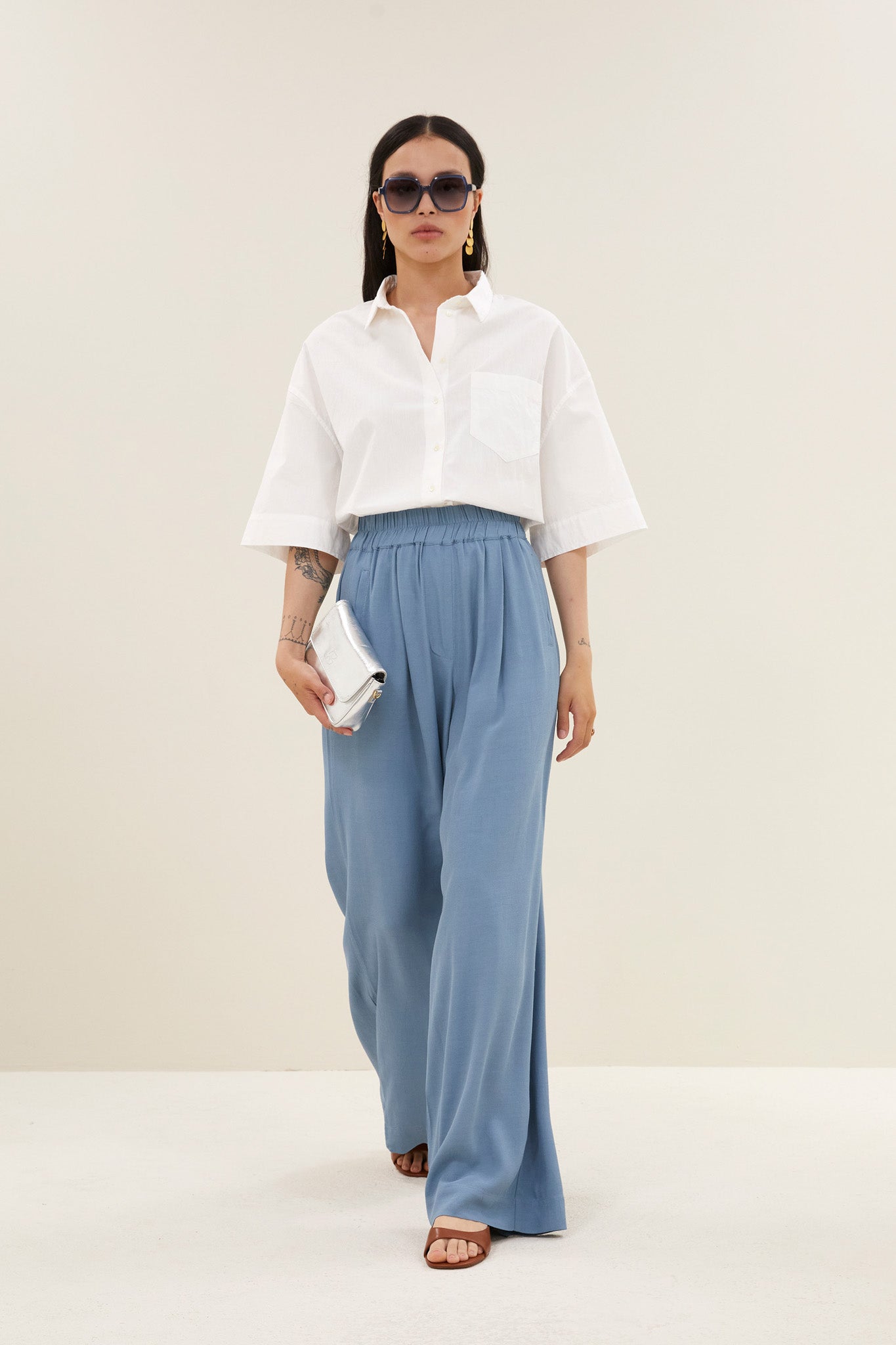 benji viscose pants | blue stone