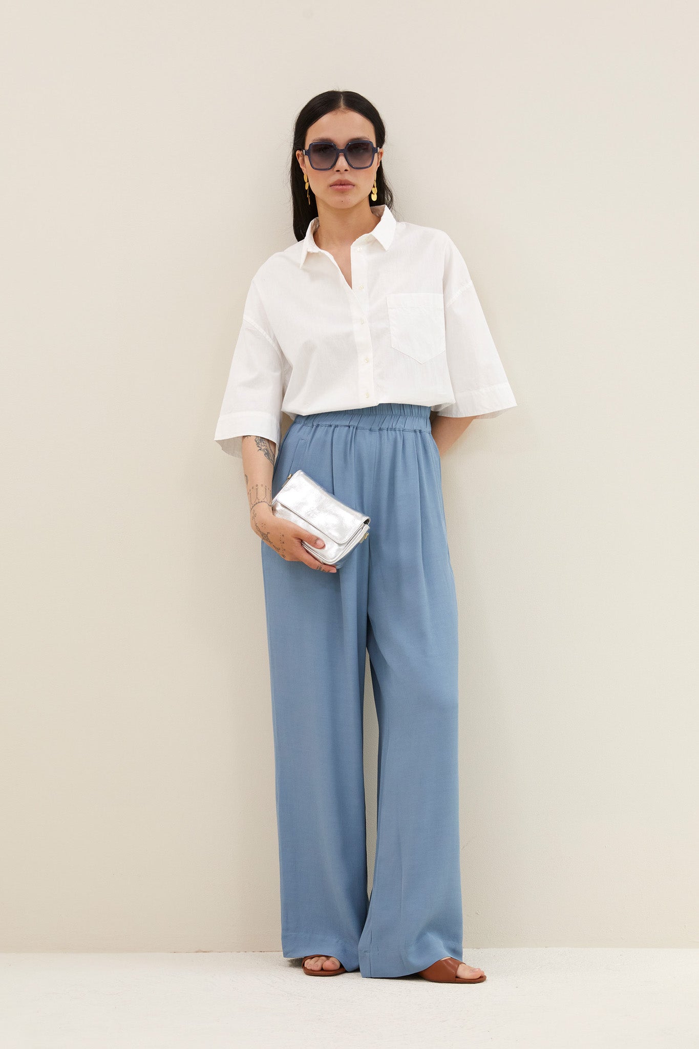 benji viscose pants | blue stone