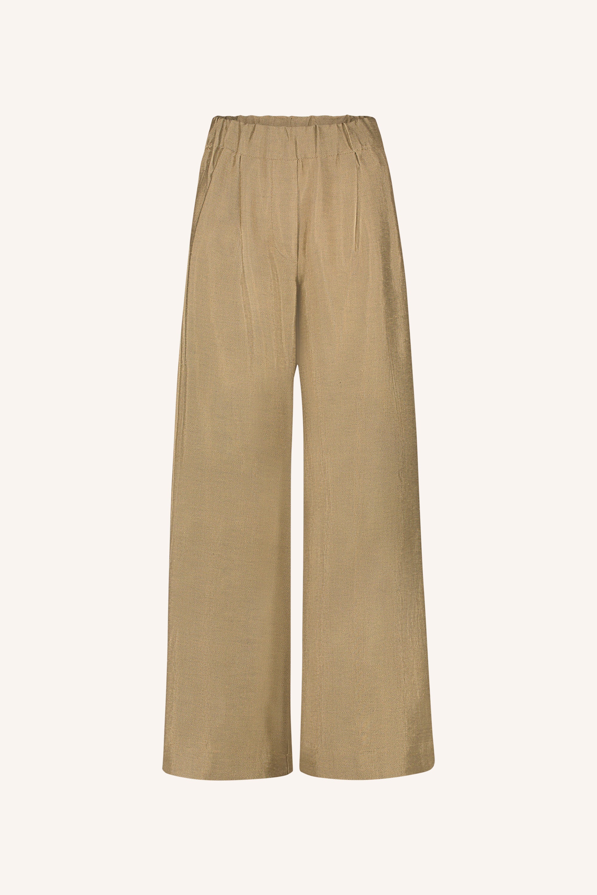 benji gloss pants - gold, elastic band, loose fit, pleated details - by-bar - product photo