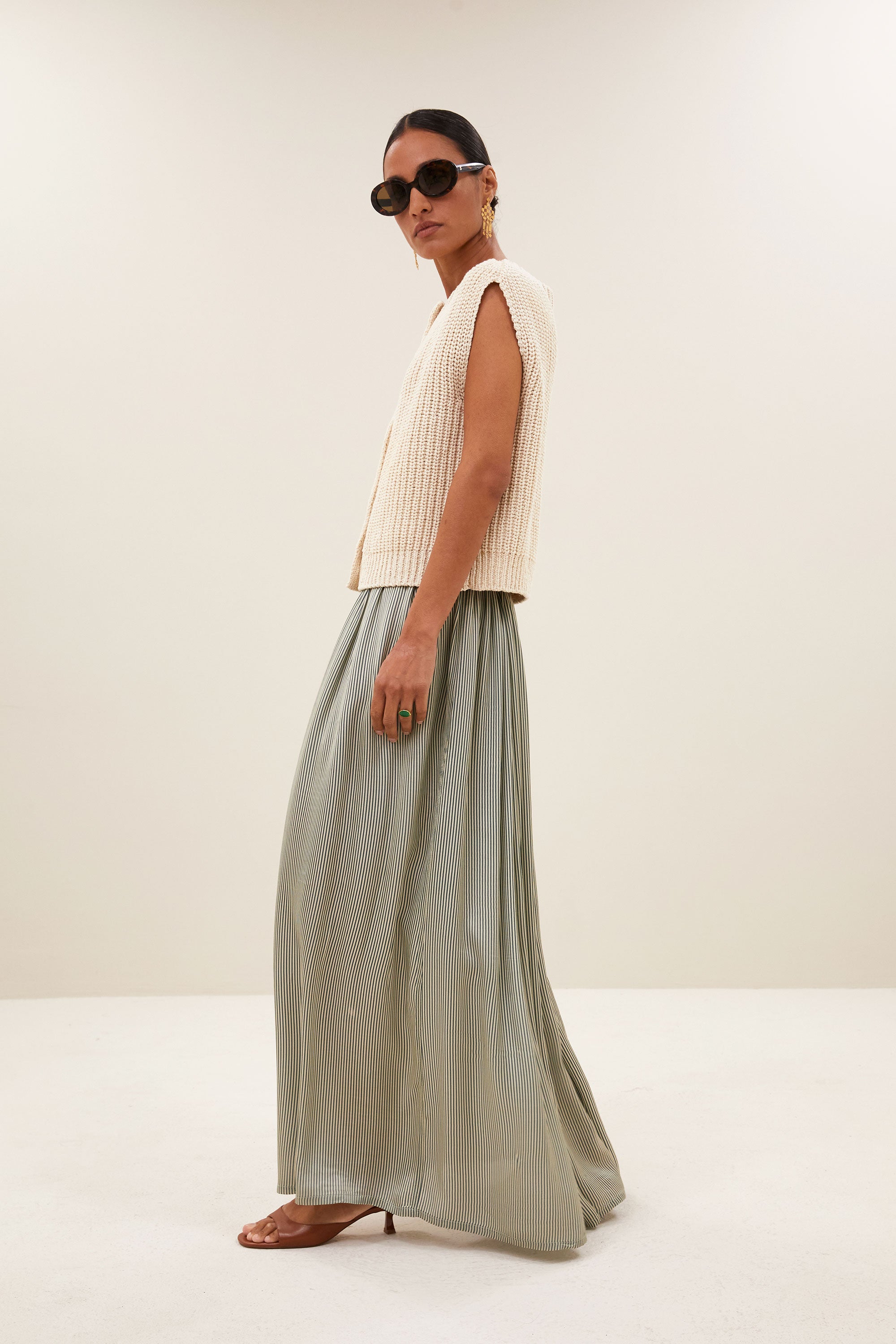 reva viscose stripe skirt | green stripe