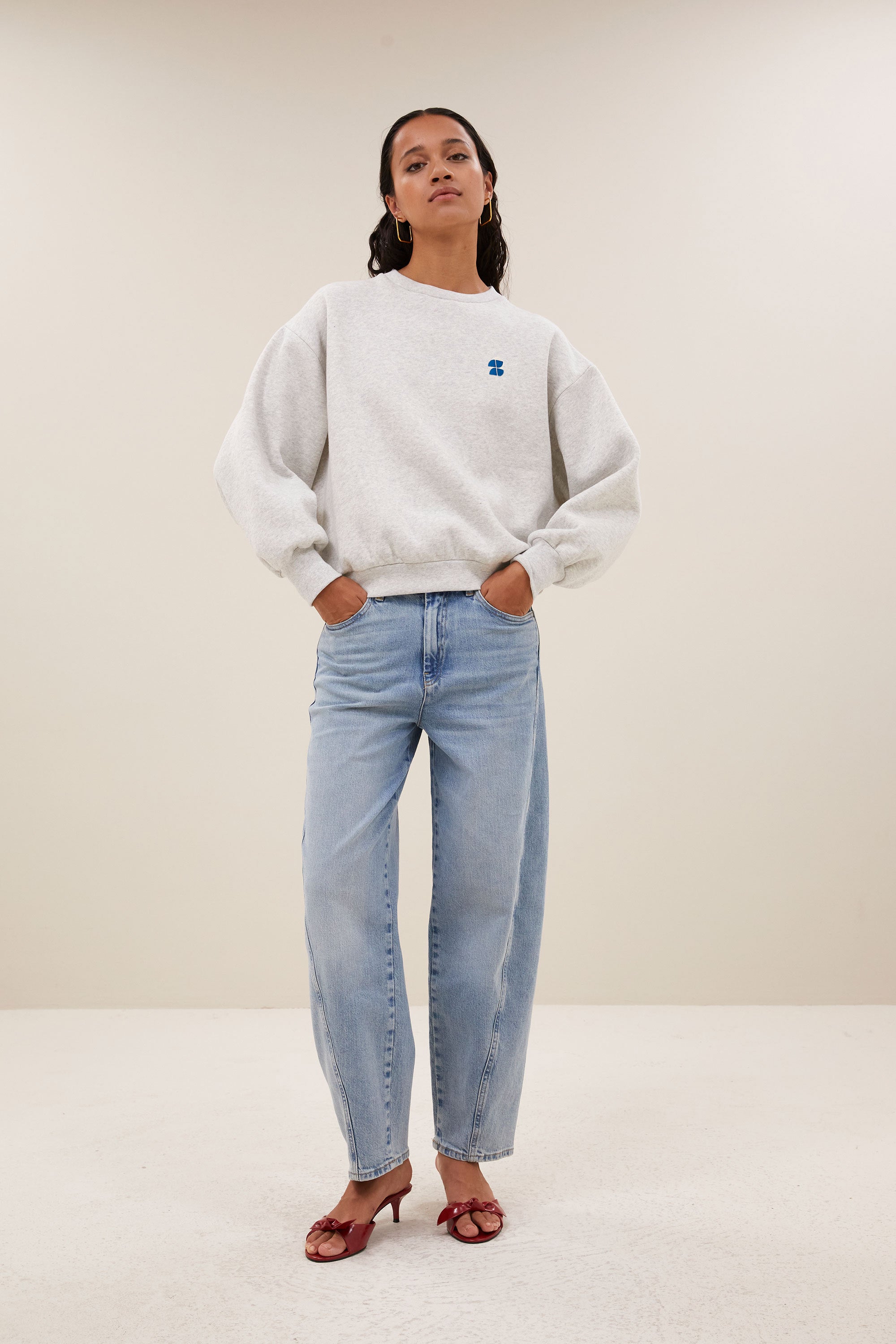 bibi melange lucky everyday sweater | light grey melee