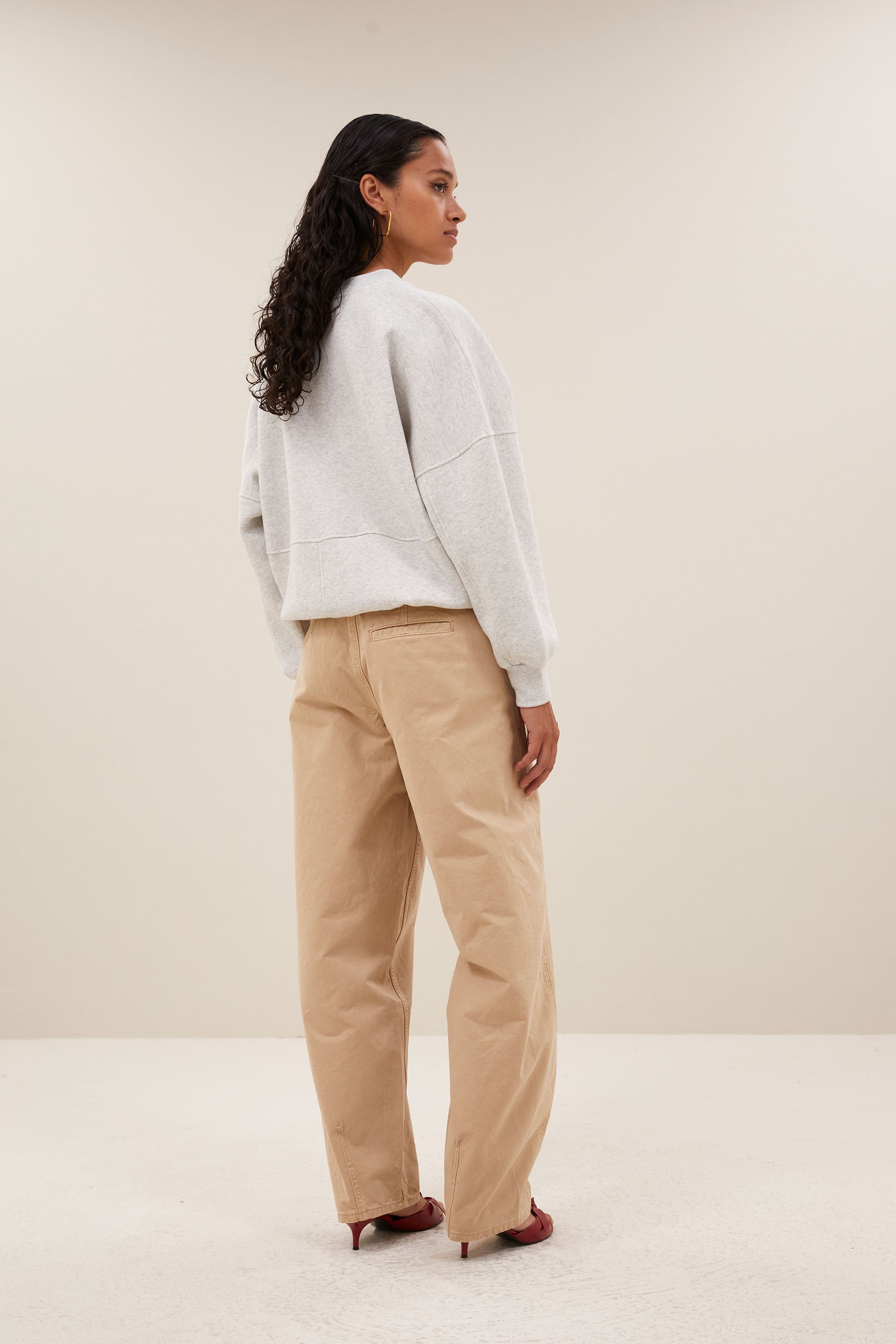 malyn grey sweater - light grey melee, comfy fit, dropped shoulder seams, elastic band - by-bar - back view