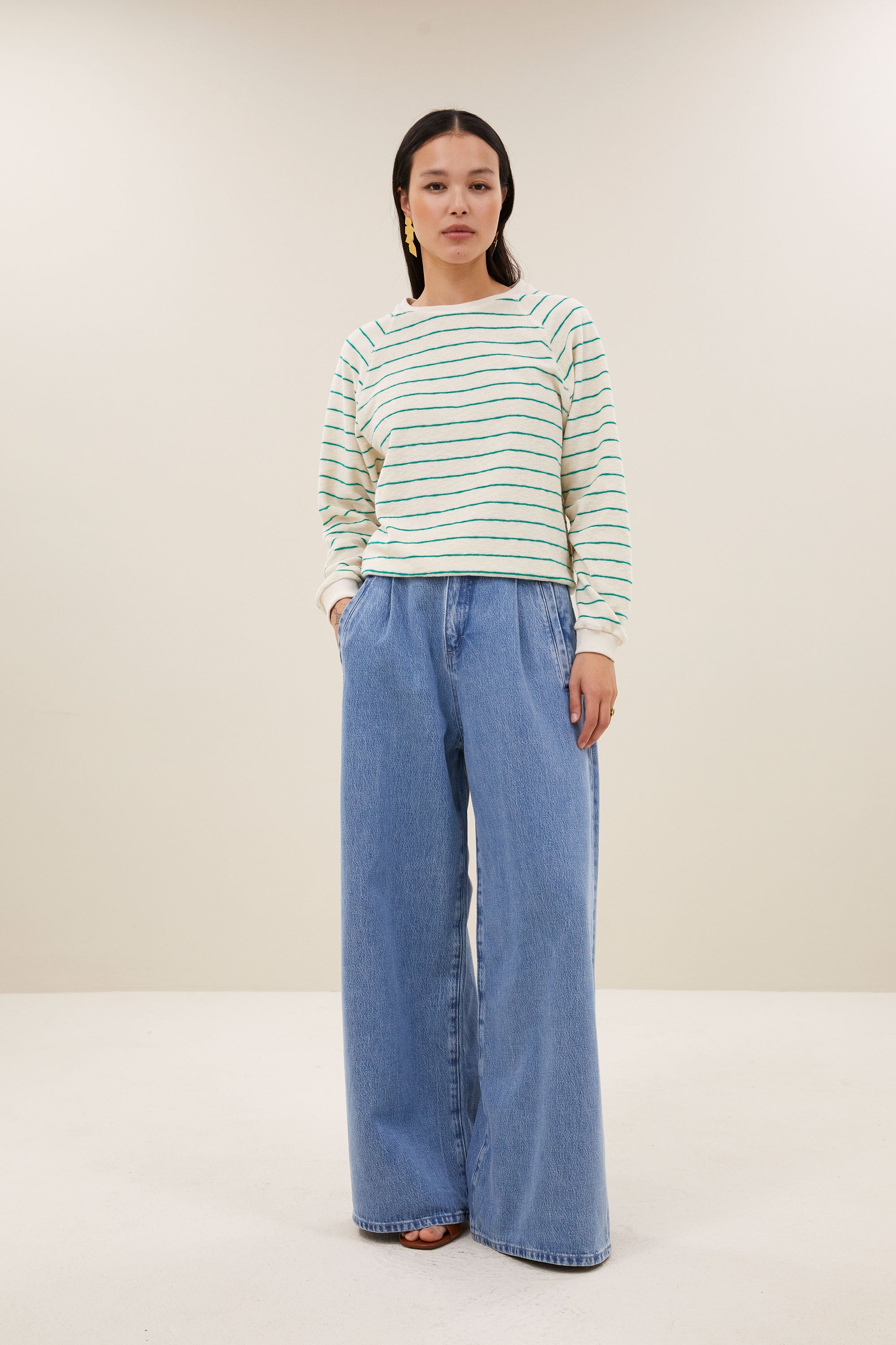 bonne slub sweater | green lake stripe