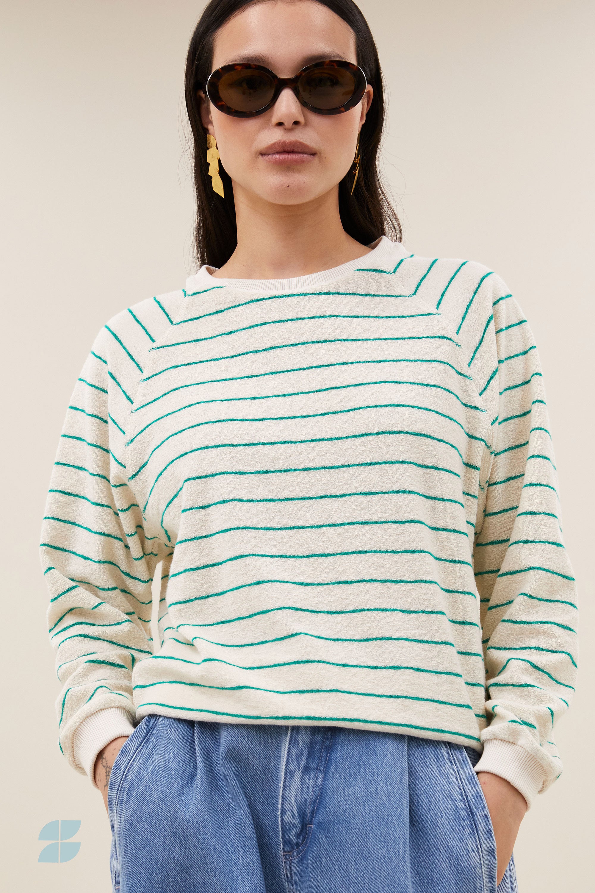 bonne slub sweater | green lake stripe