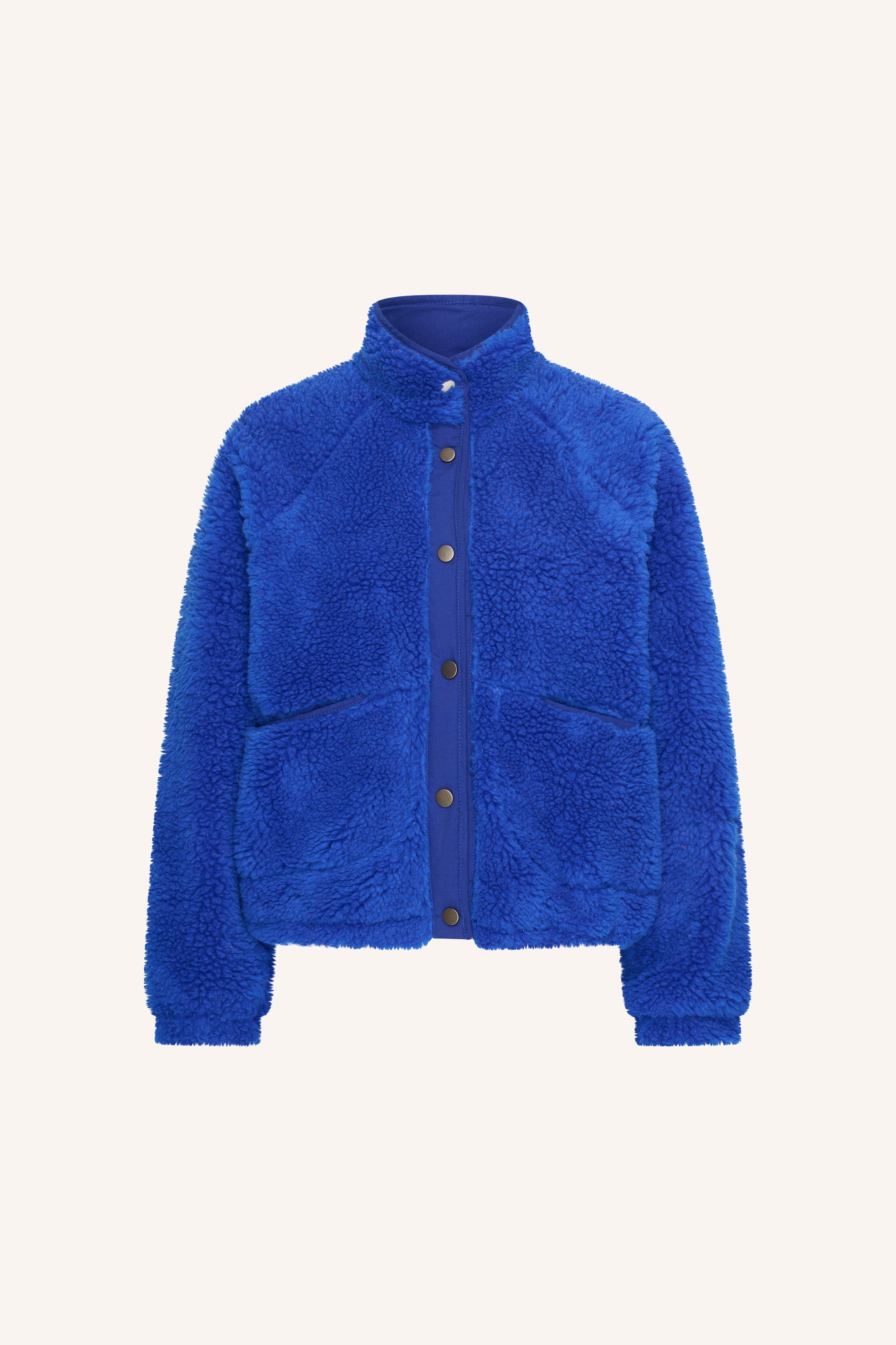 steve jacket - azul blue, hidden snap closure, comfy fit, stand-up collar - by-bar - product photo