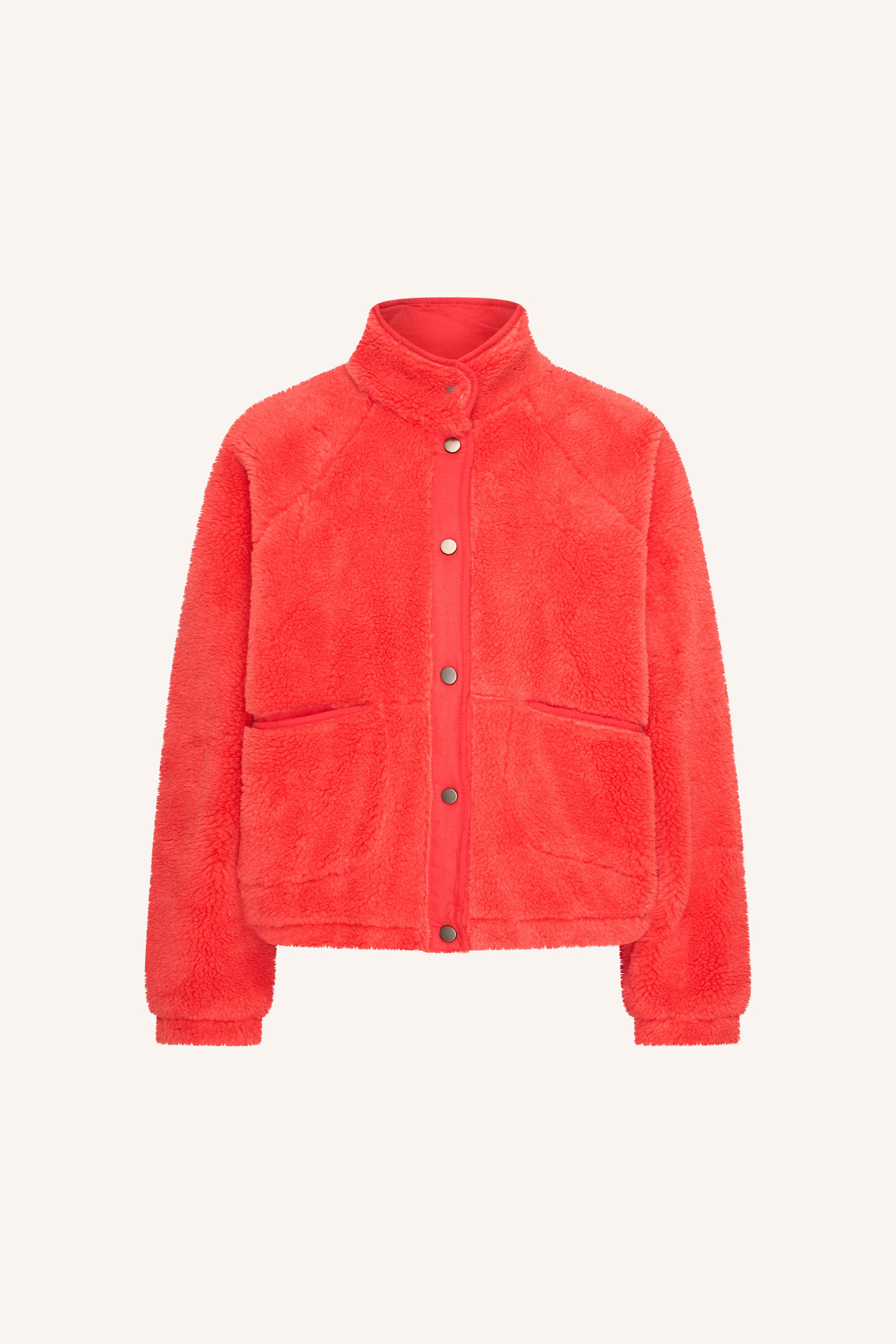 steve jacket - poppy red, hidden snap closure, comfy fit, stand-up collar - by-bar - product photo
