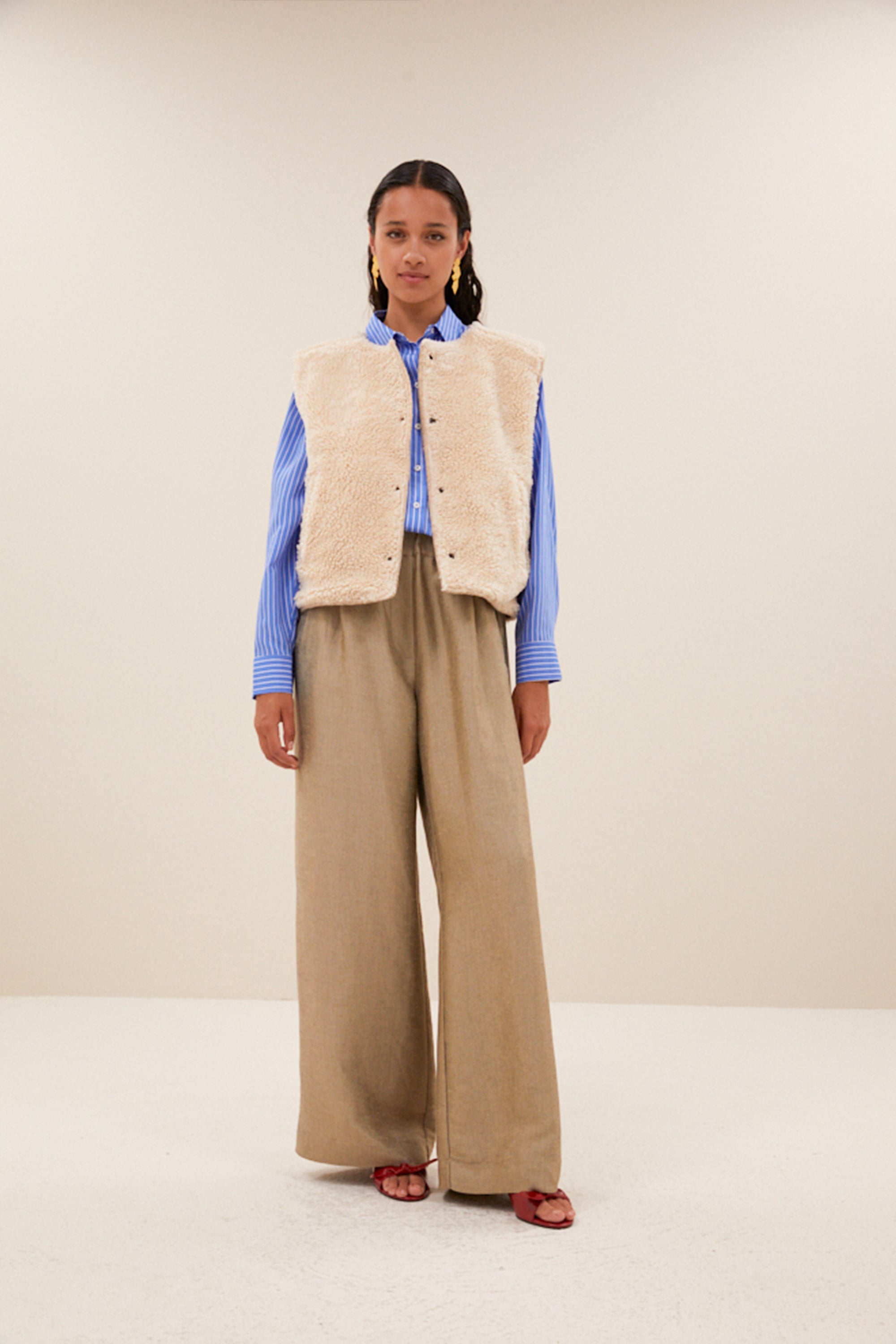 joelle wool jacket - sand melange, comfy fit, hidden side pockets, reversible - by-bar - front view