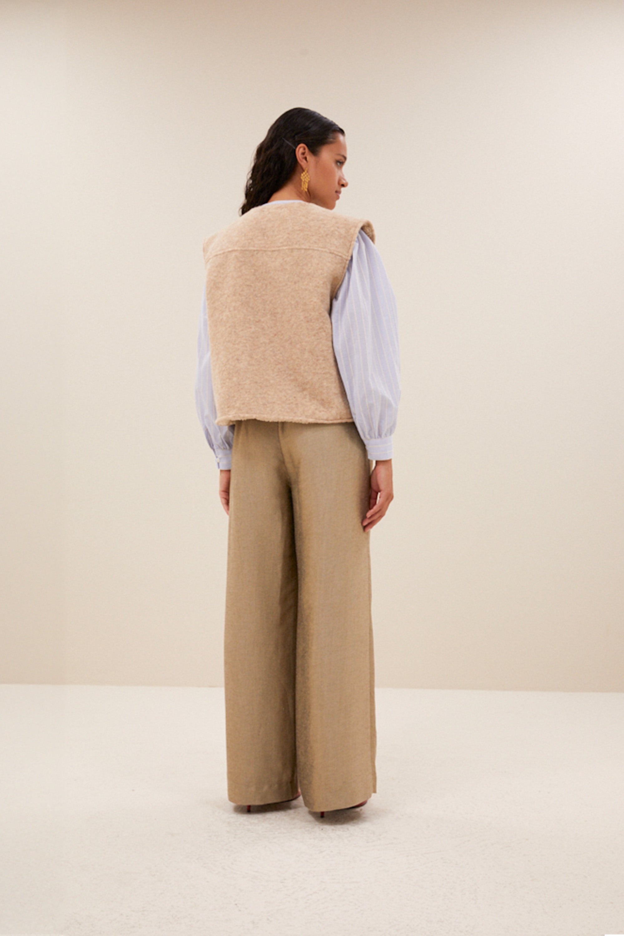 joelle wool jacket - sand melange, comfy fit, hidden side pockets, reversible - by-bar - back view