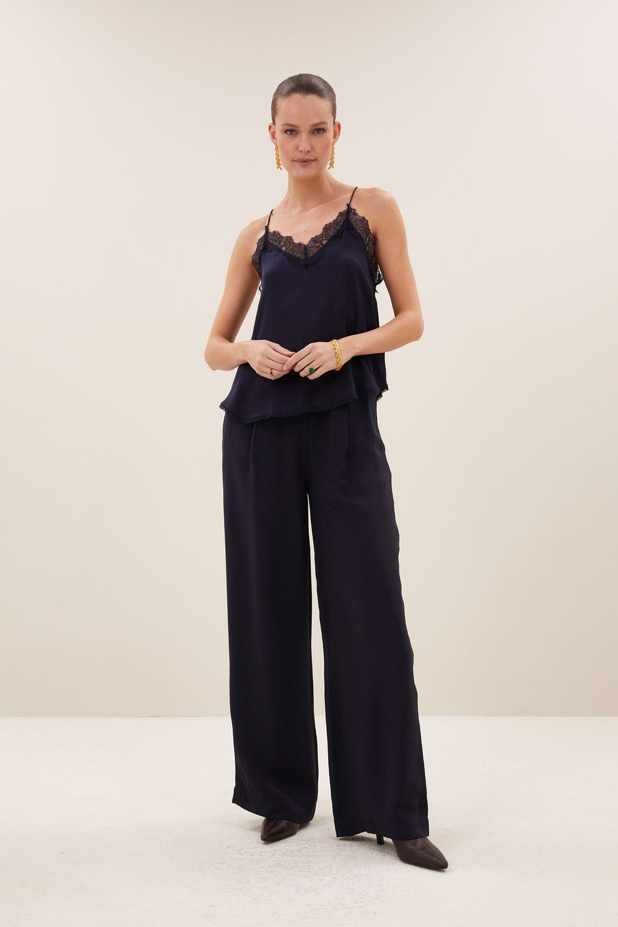 pia satin top | captain blue