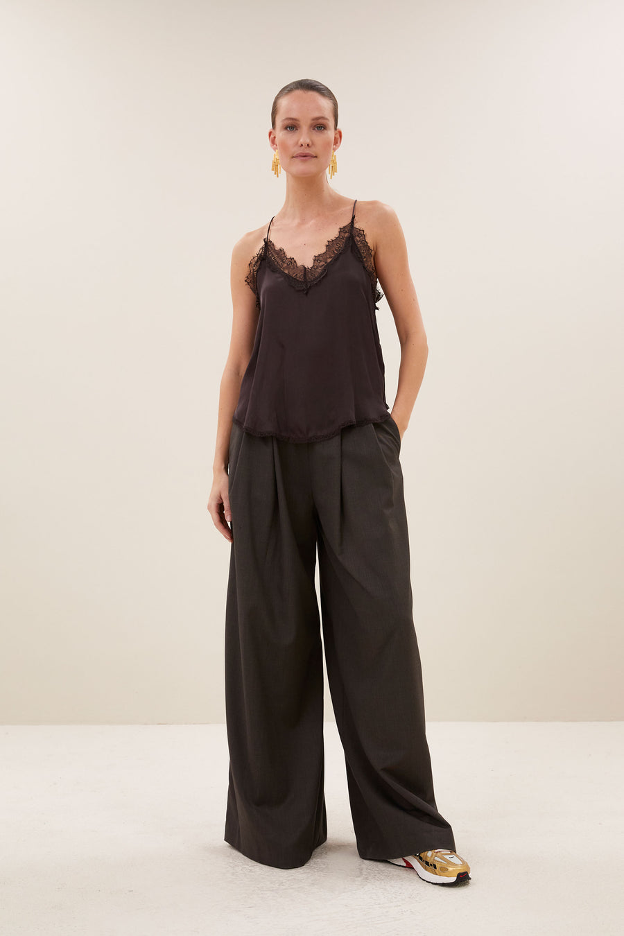 pia satin top | espresso
